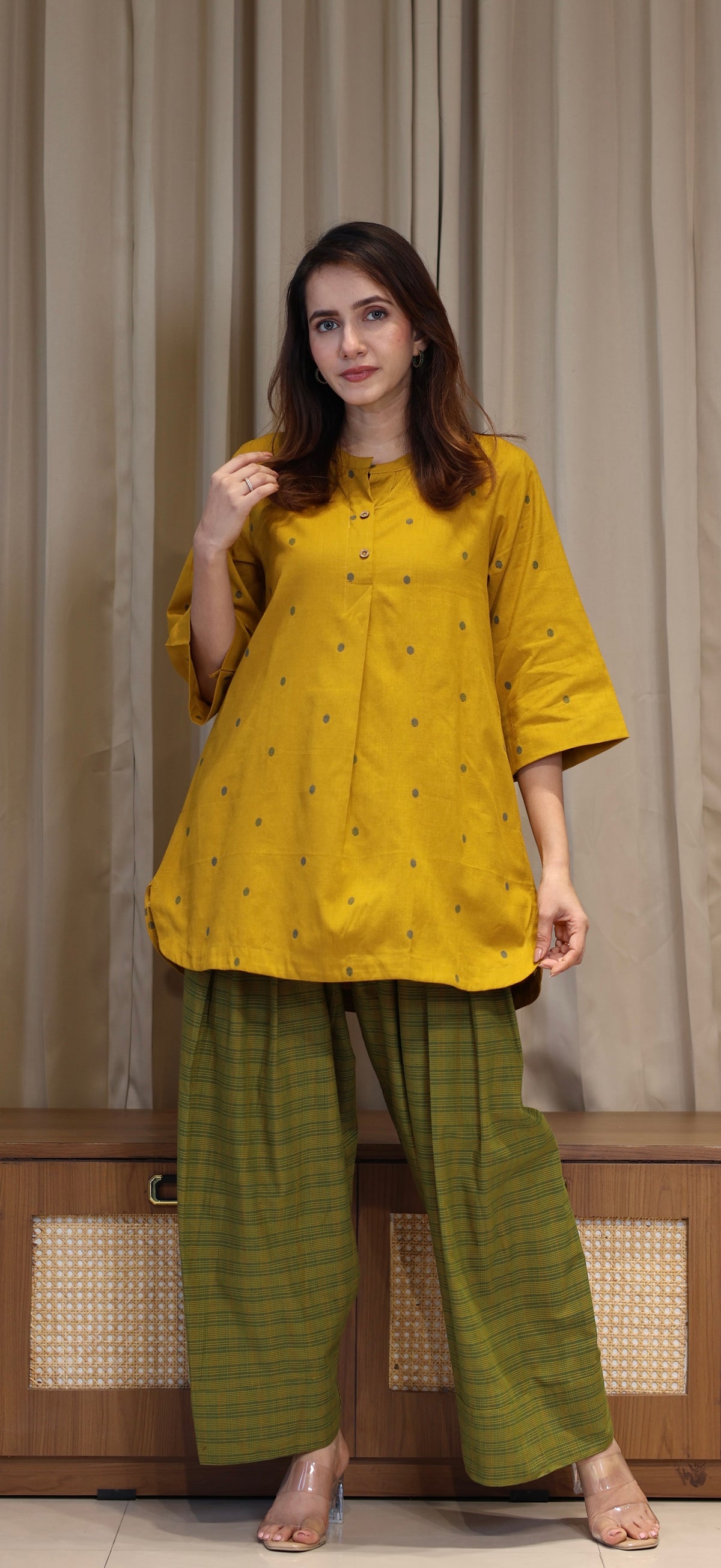 Akshara Mercerised Cotton Handwoven Kurta Set - Yellow