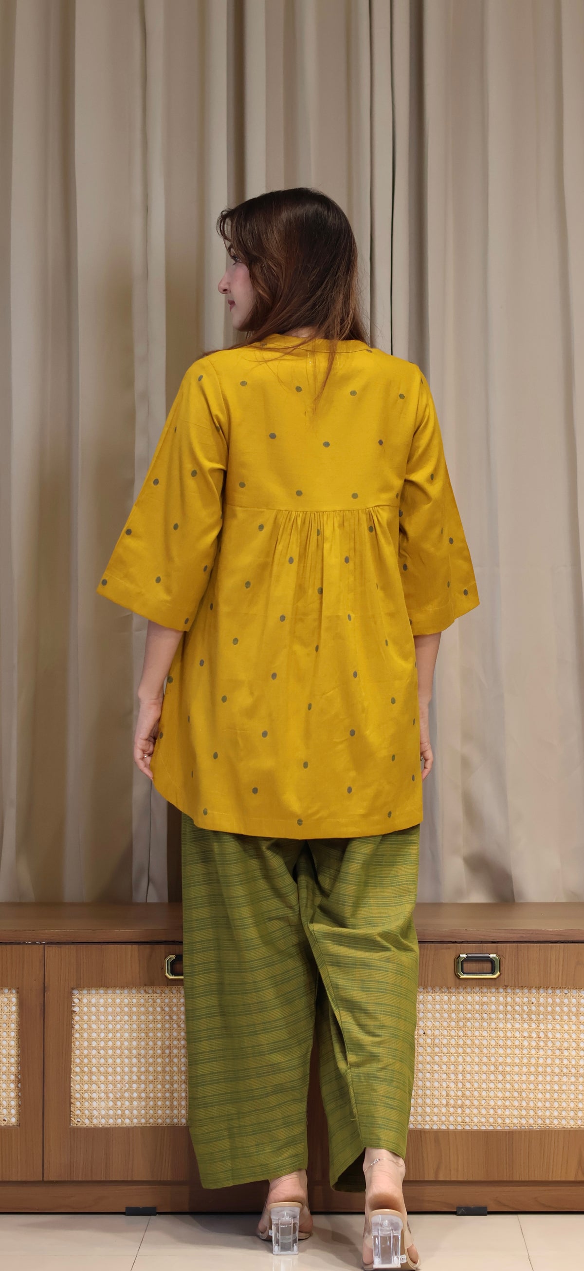 Akshara Mercerised Cotton Handwoven Kurta Set - Yellow