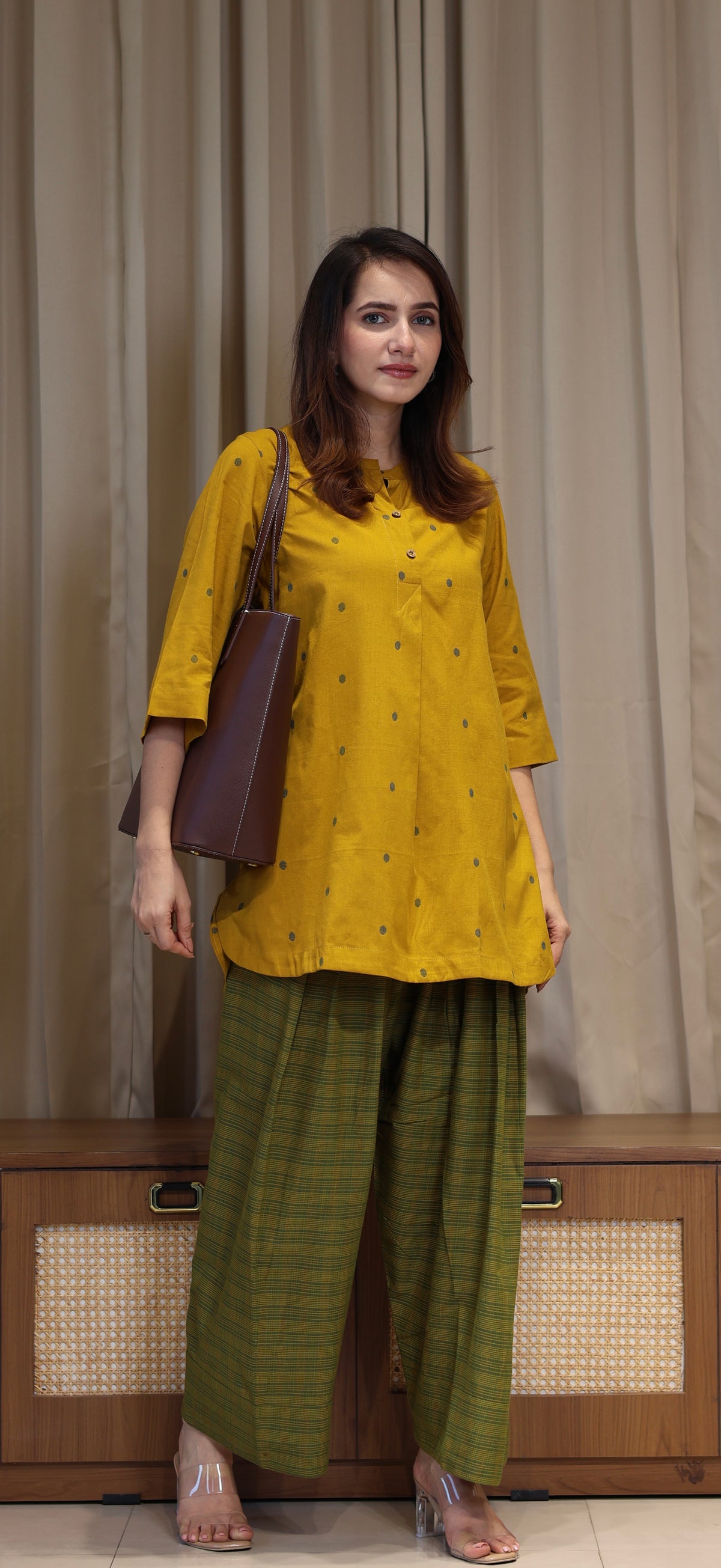 Akshara Mercerised Cotton Handwoven Kurta Set - Yellow