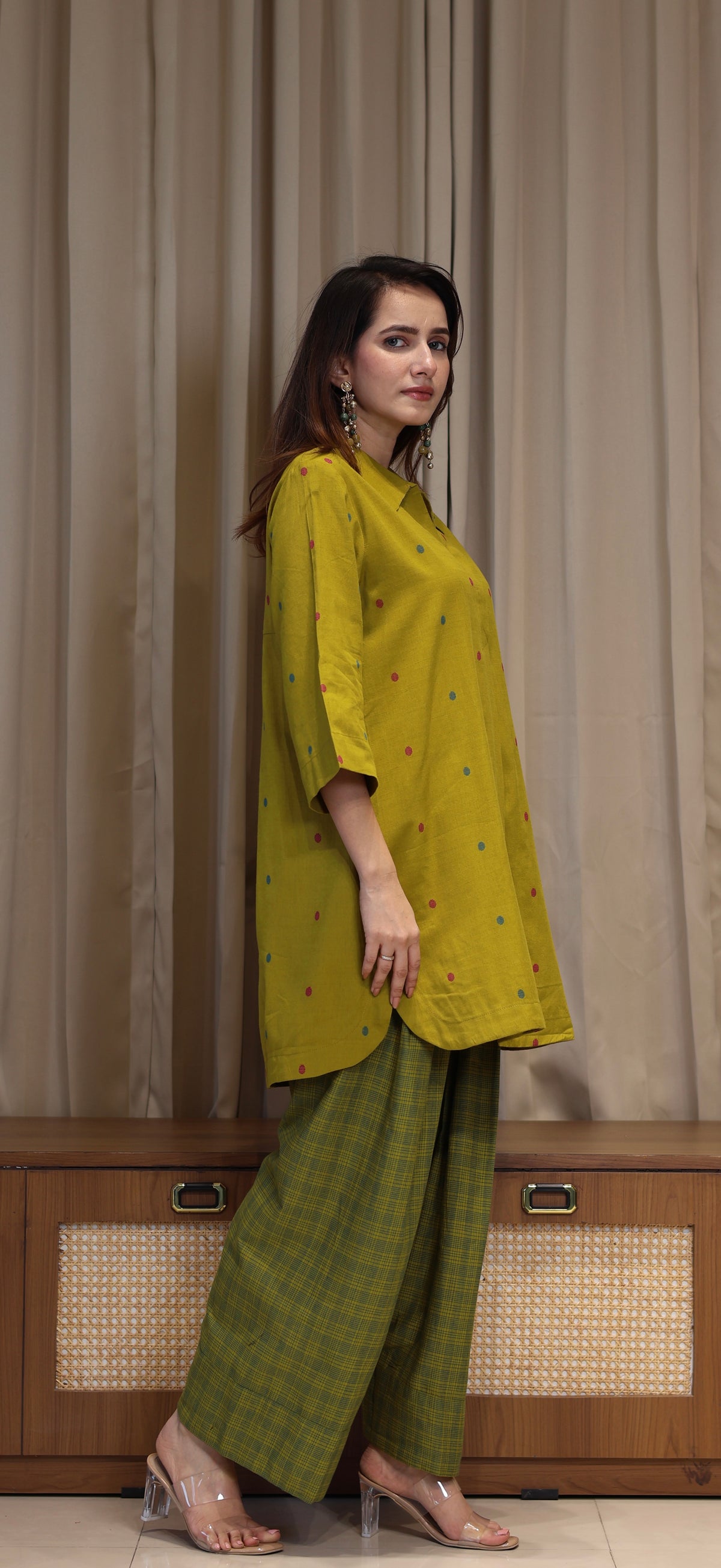 Riddhi Mercerised Cotton Handwoven Kurta Set - Mustard Olive