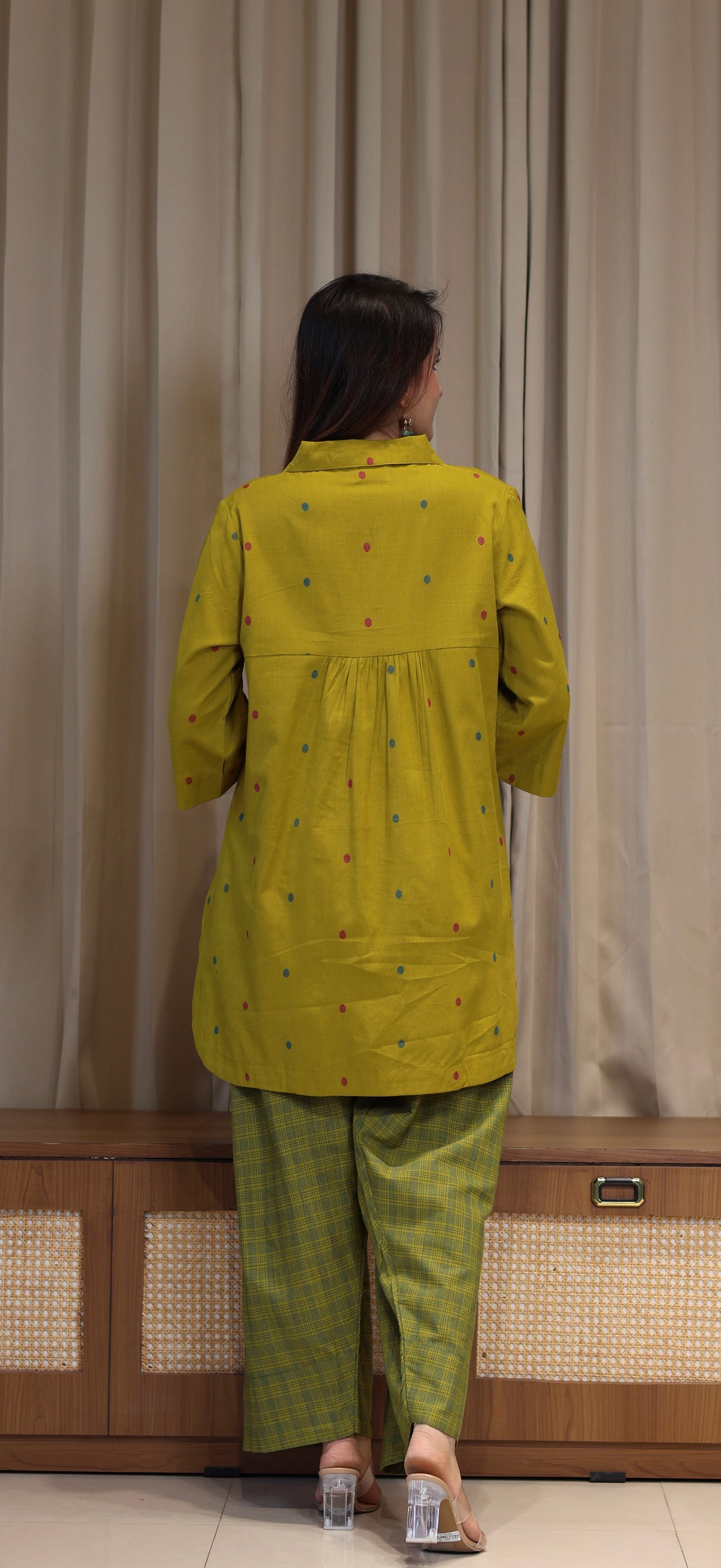Riddhi Mercerised Cotton Handwoven Kurta Set - Mustard Olive