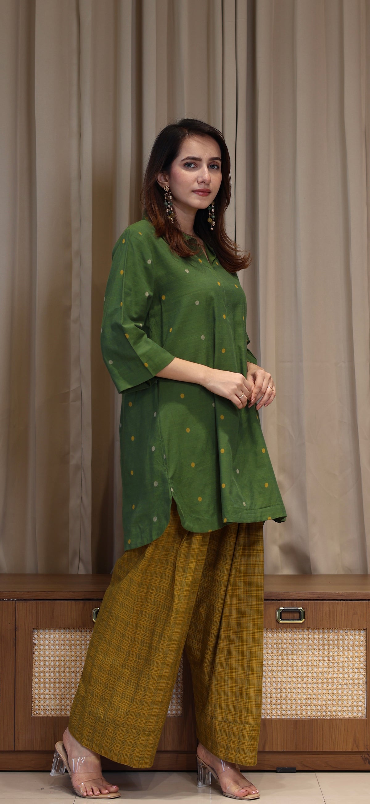 Yatika Mercerised Cotton Handwoven Kurta Set - Green