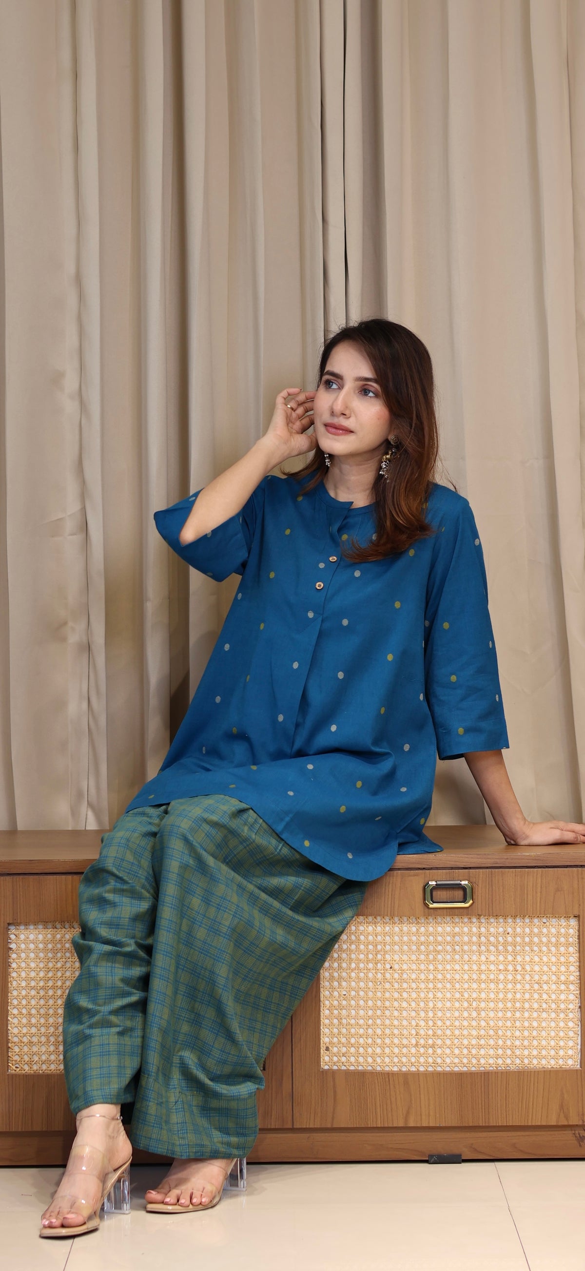 Aayra Mercerised Cotton Handwoven Kurta Set - Blue