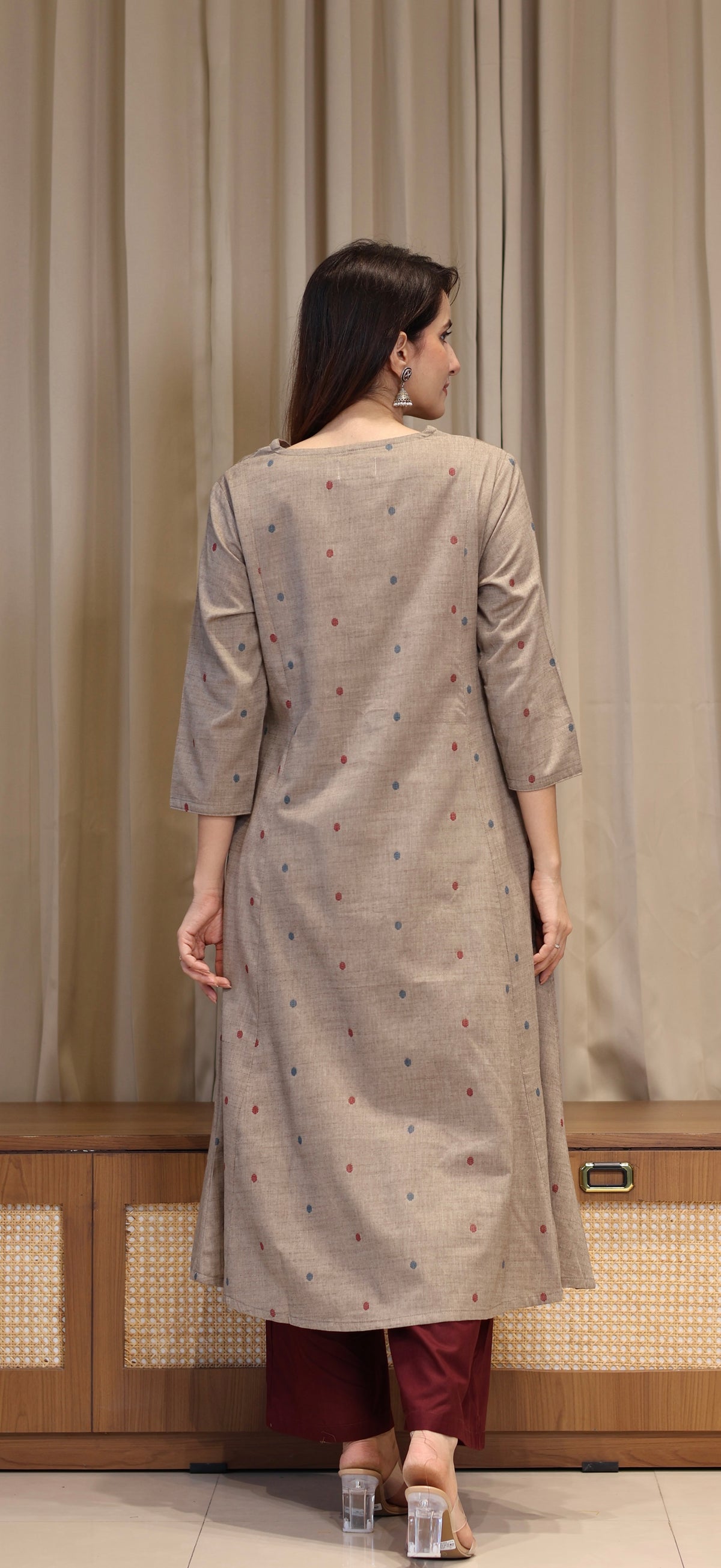 Farida Mercerised Cotton Handwoven Kurta - Warm Taupe