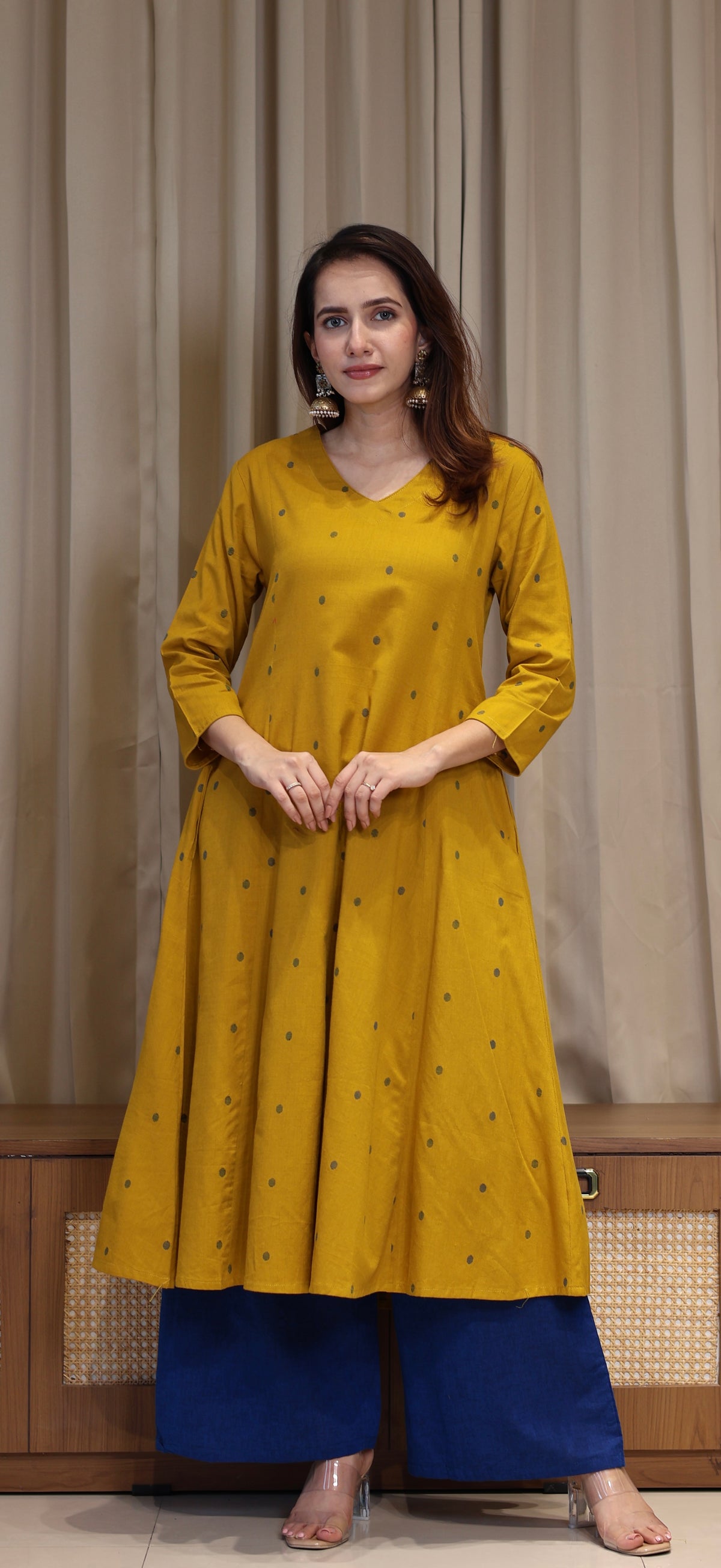 Priyali Mercerised Cotton Handwoven Kurta - Yellow