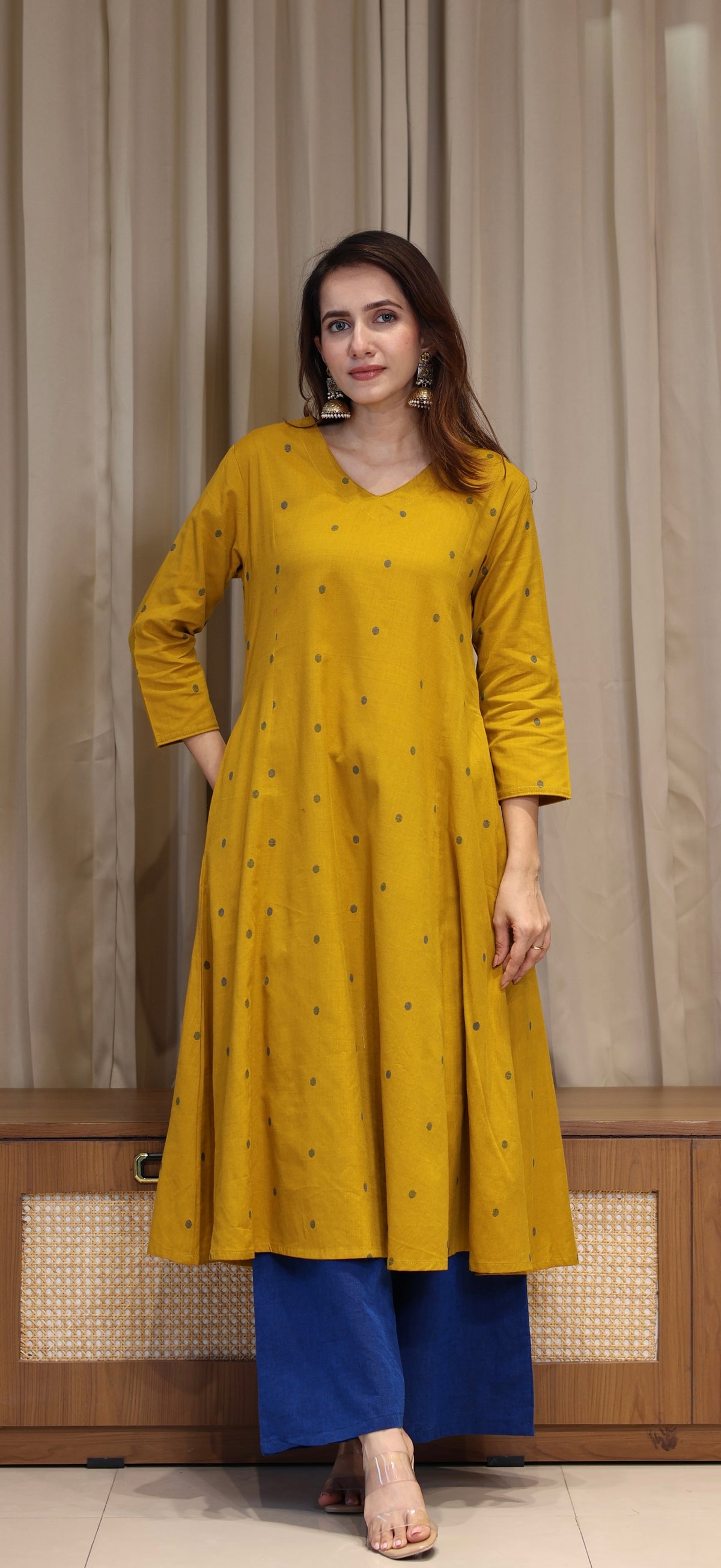 Priyali Mercerised Cotton Handwoven Kurta - Yellow