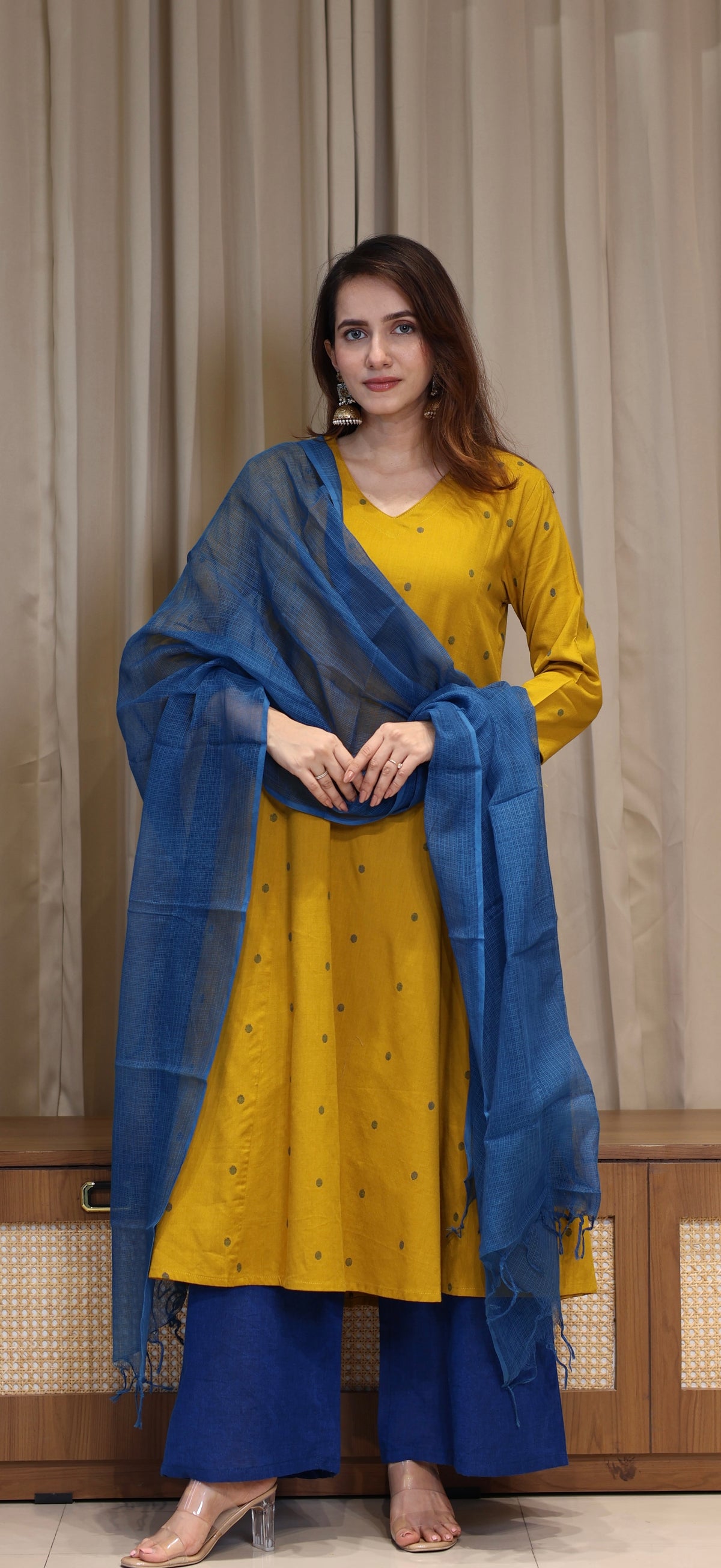 Priyali Mercerised Cotton Handwoven Kurta - Yellow