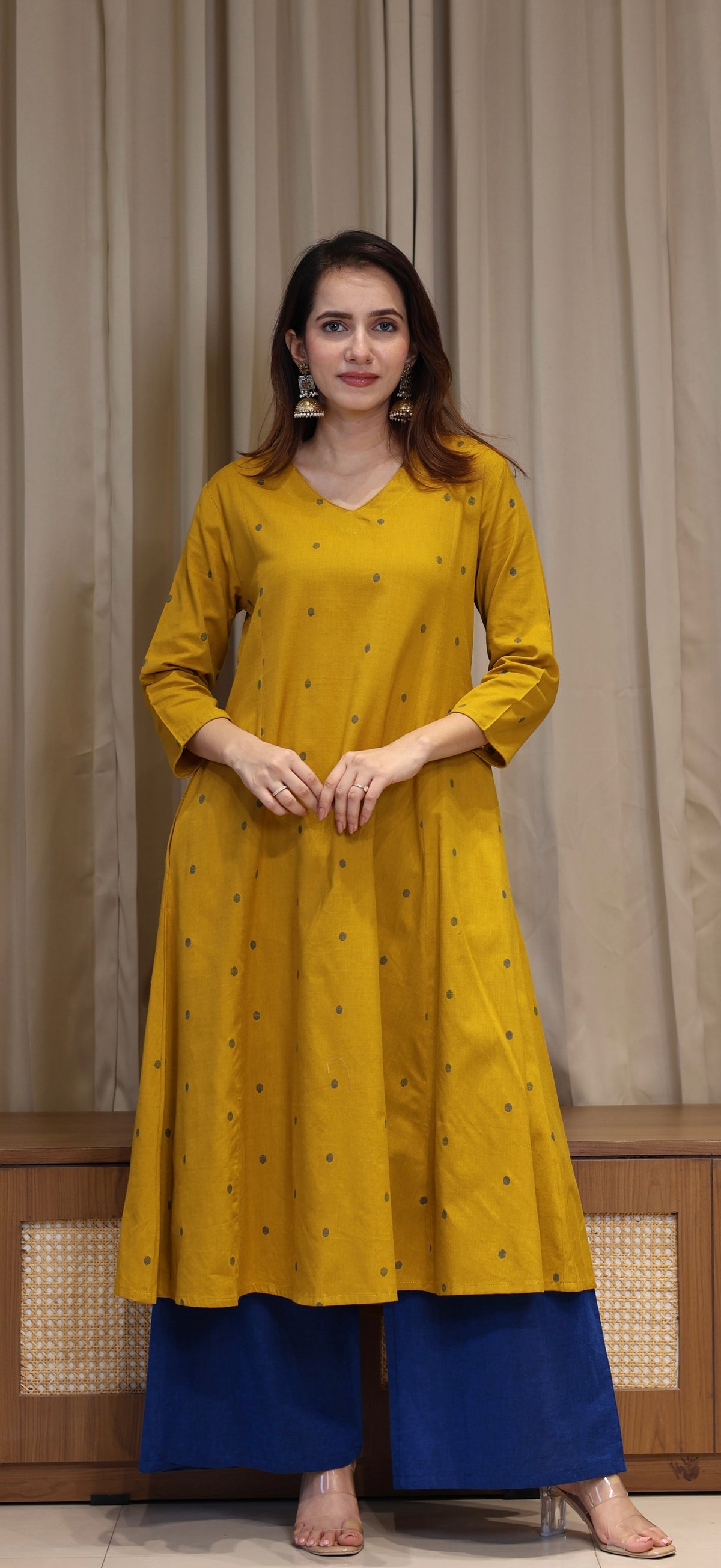 Priyali Mercerised Cotton Handwoven Kurta - Yellow