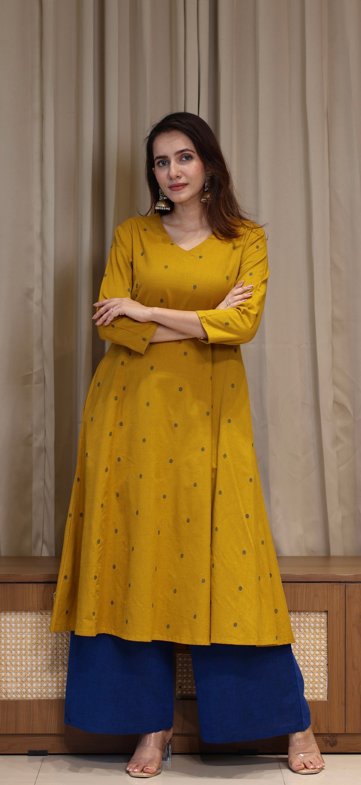 Priyali Mercerised Cotton Handwoven Kurta - Yellow