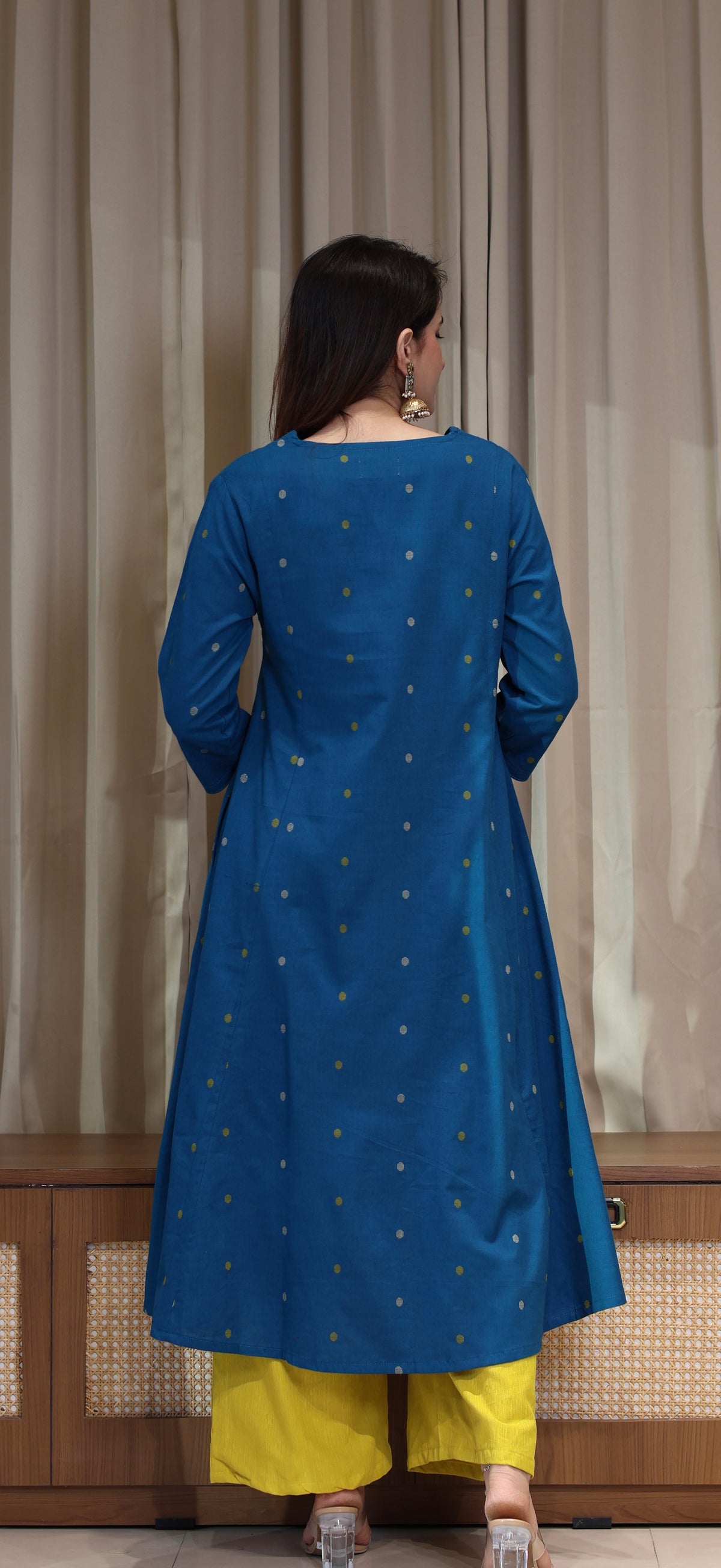 Gulnaz Mercerised Cotton Handwoven Kurta - Blue