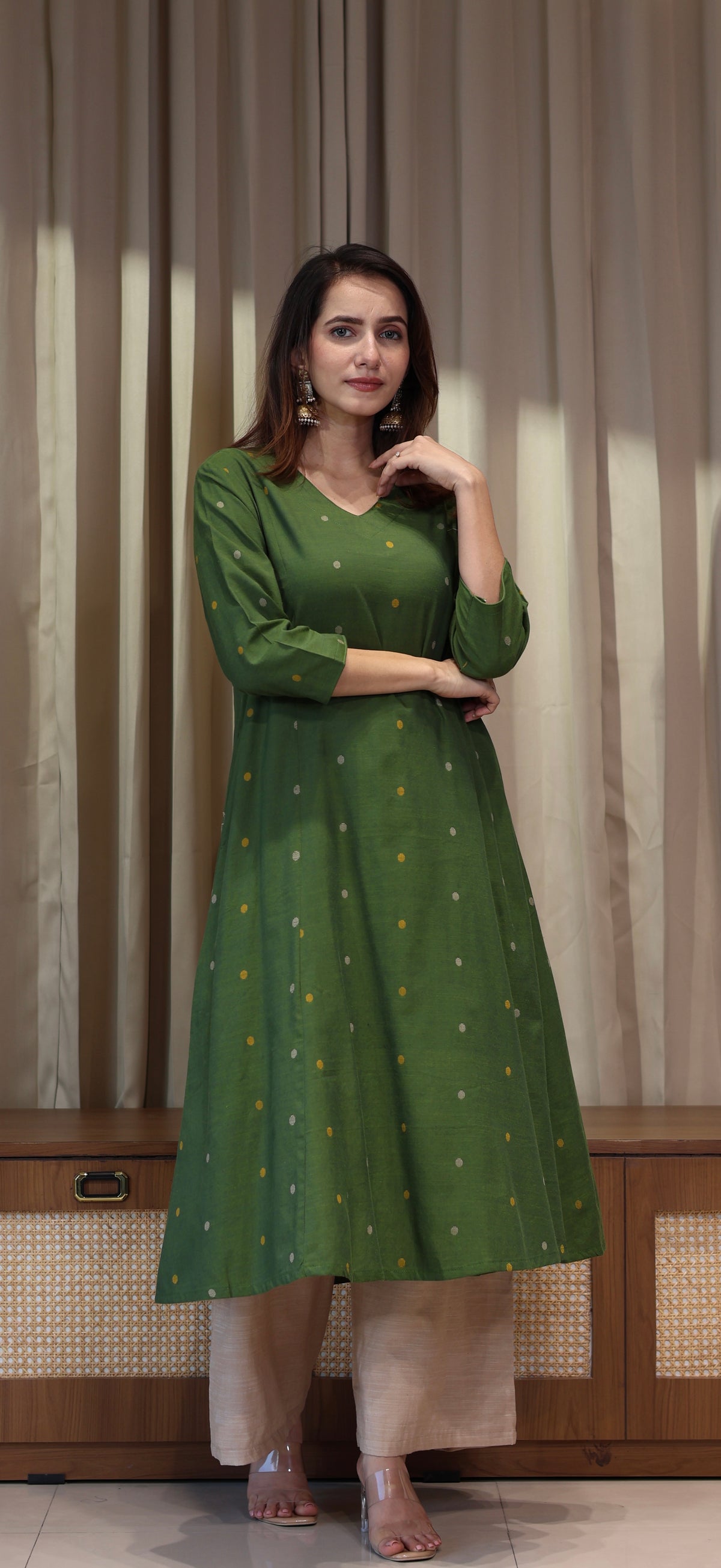 Naima Mercerised Cotton Handwoven Kurta - Green