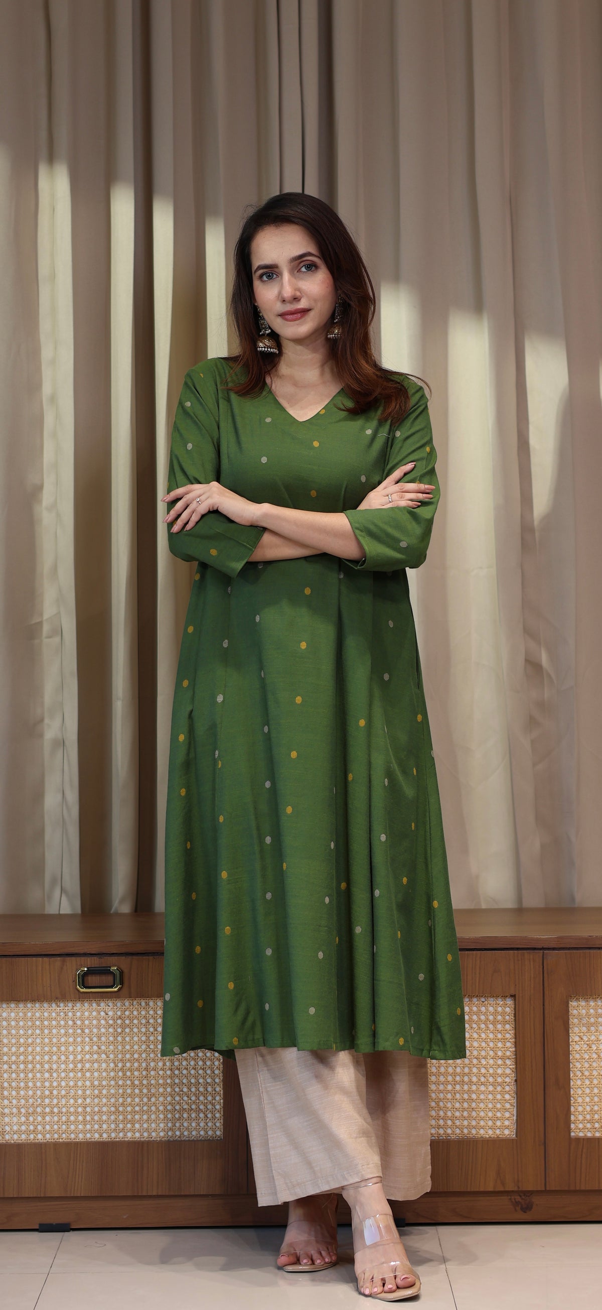 Naima Mercerised Cotton Handwoven Kurta - Green
