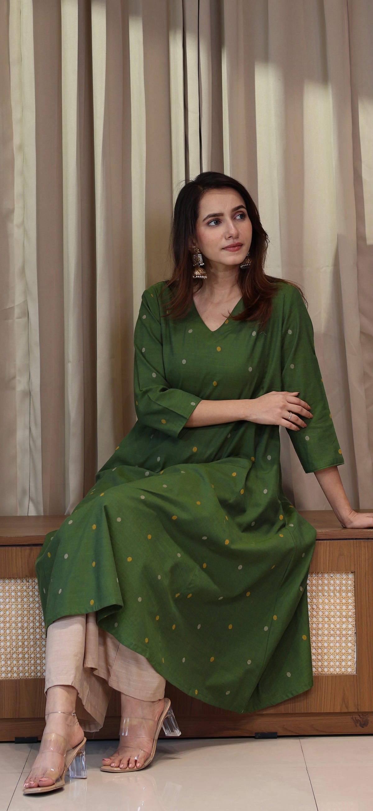 Naima Mercerised Cotton Handwoven Kurta - Green