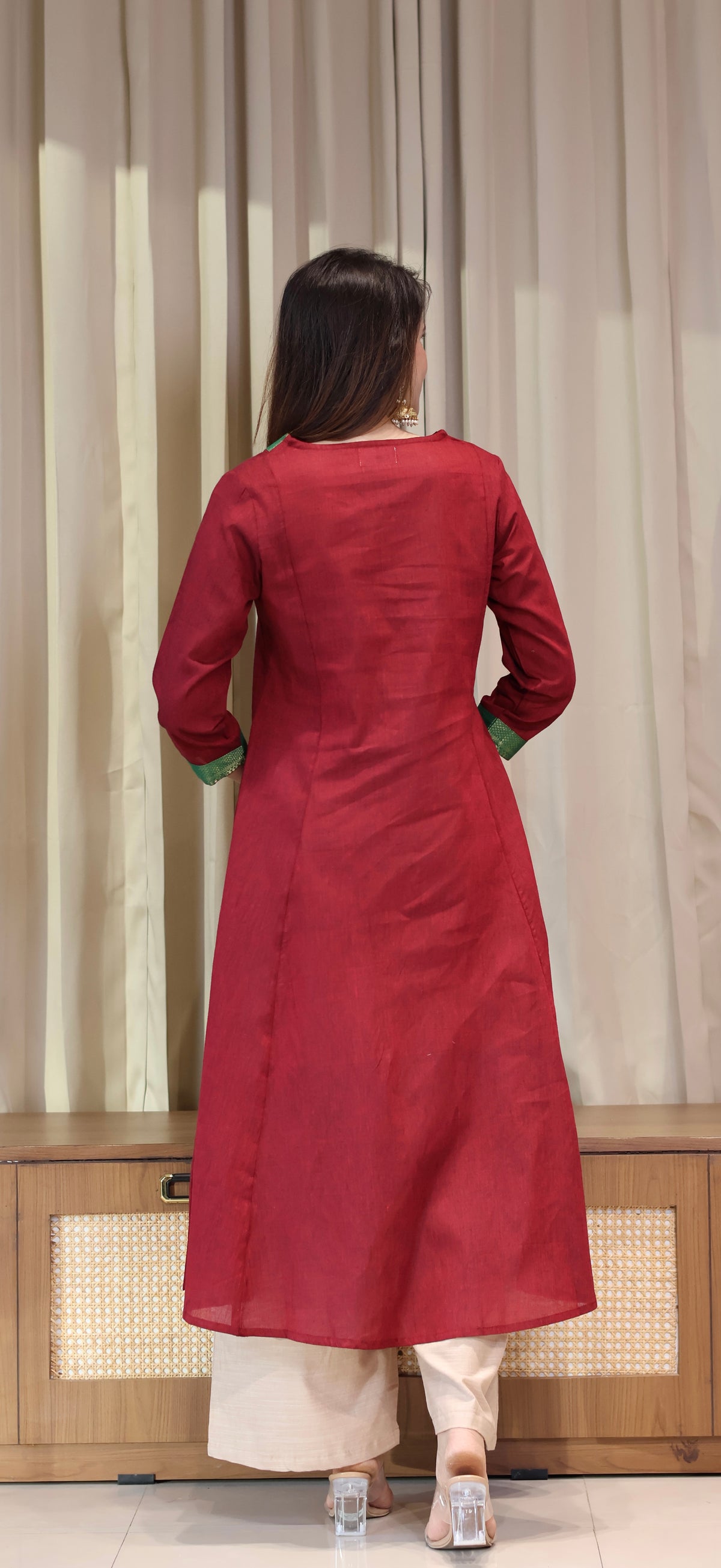 Tabasum Mangalgiri Cotton Kali Kurta With Nizam Border - Maroon