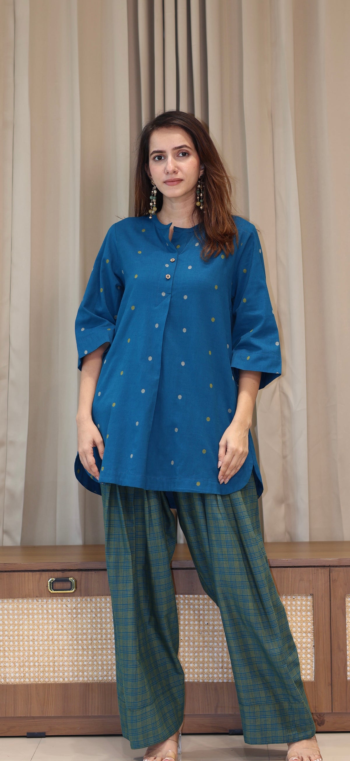 Aayra Mercerised Cotton Handwoven Kurta Set - Blue