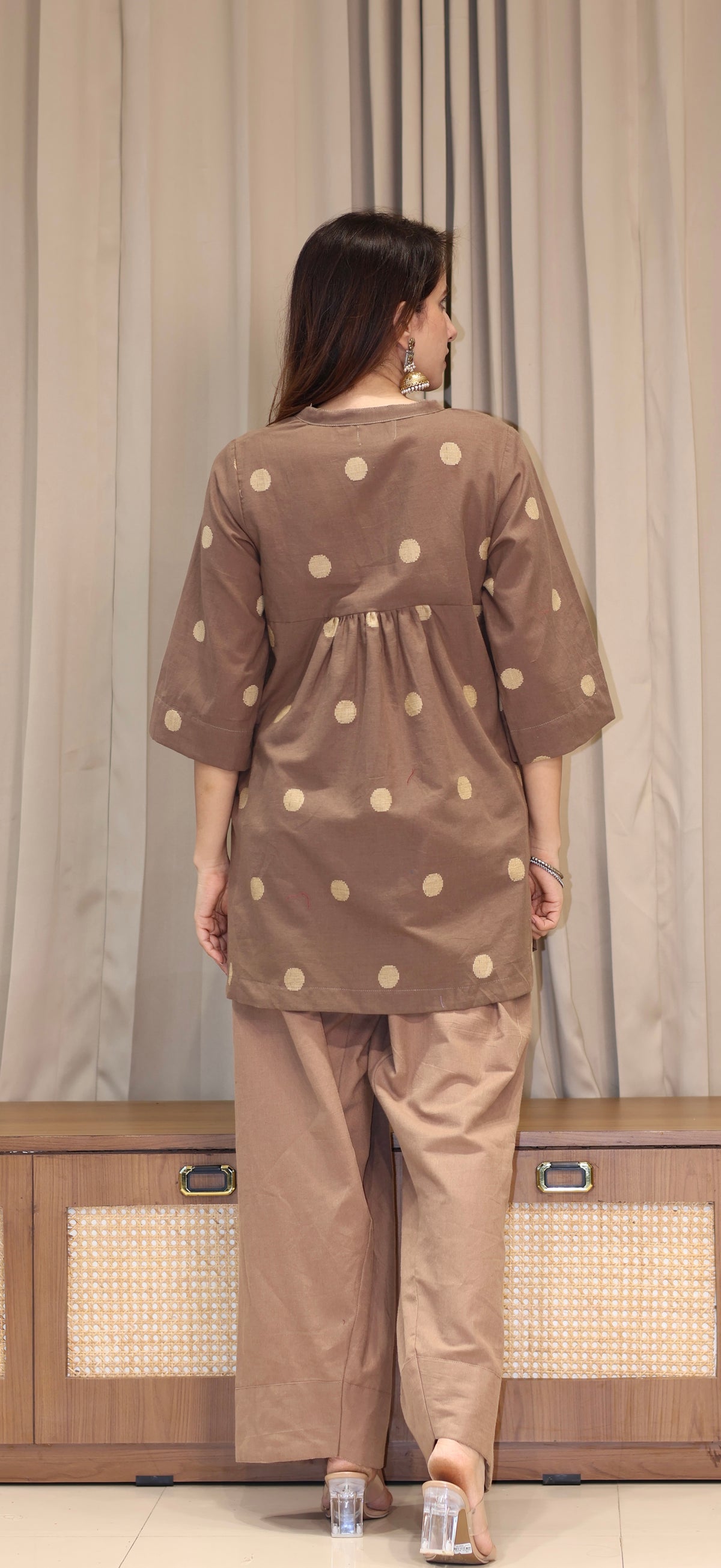 Vidhi Handwoven Cotton Kali Kurta Set - Brown