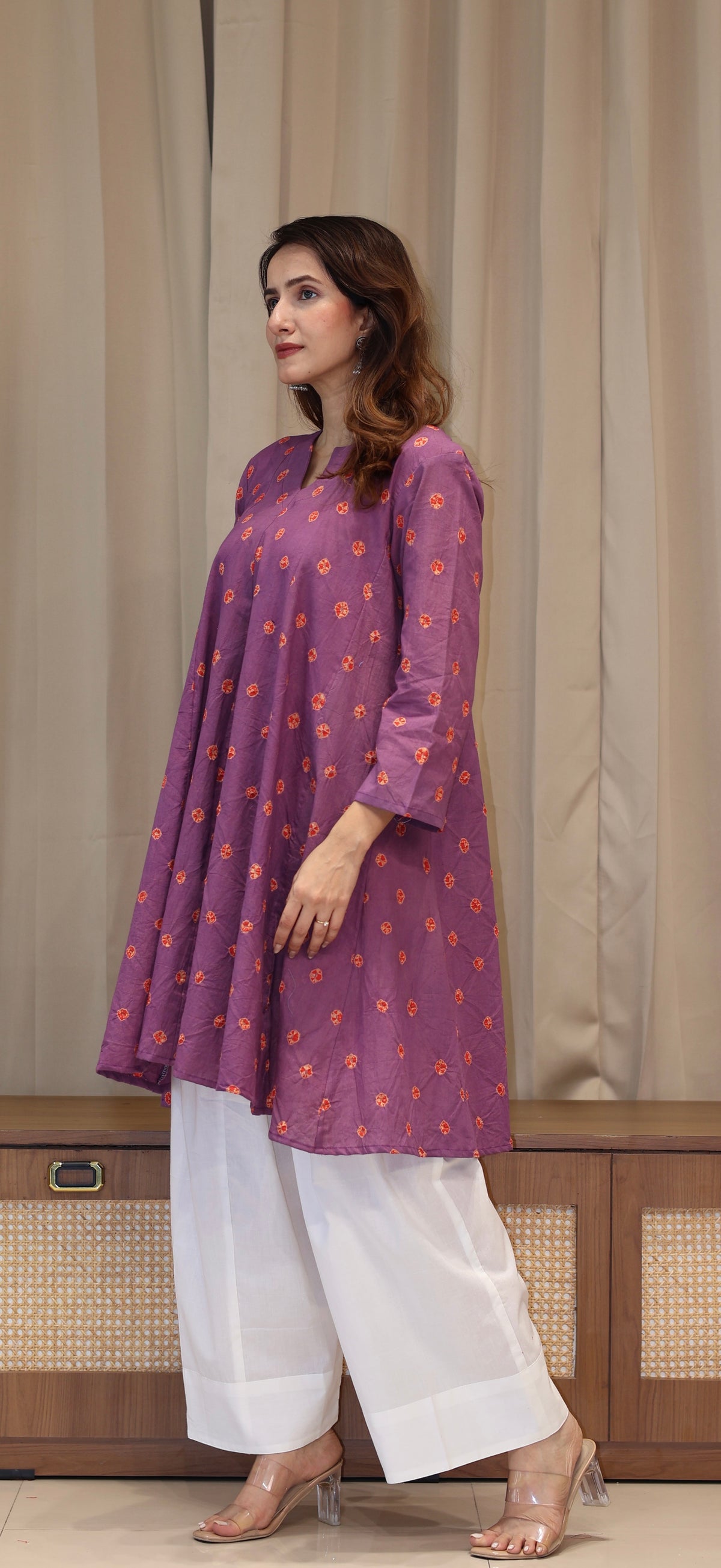 Wine-Red Bandhani Pure Cotton Kali Kurta