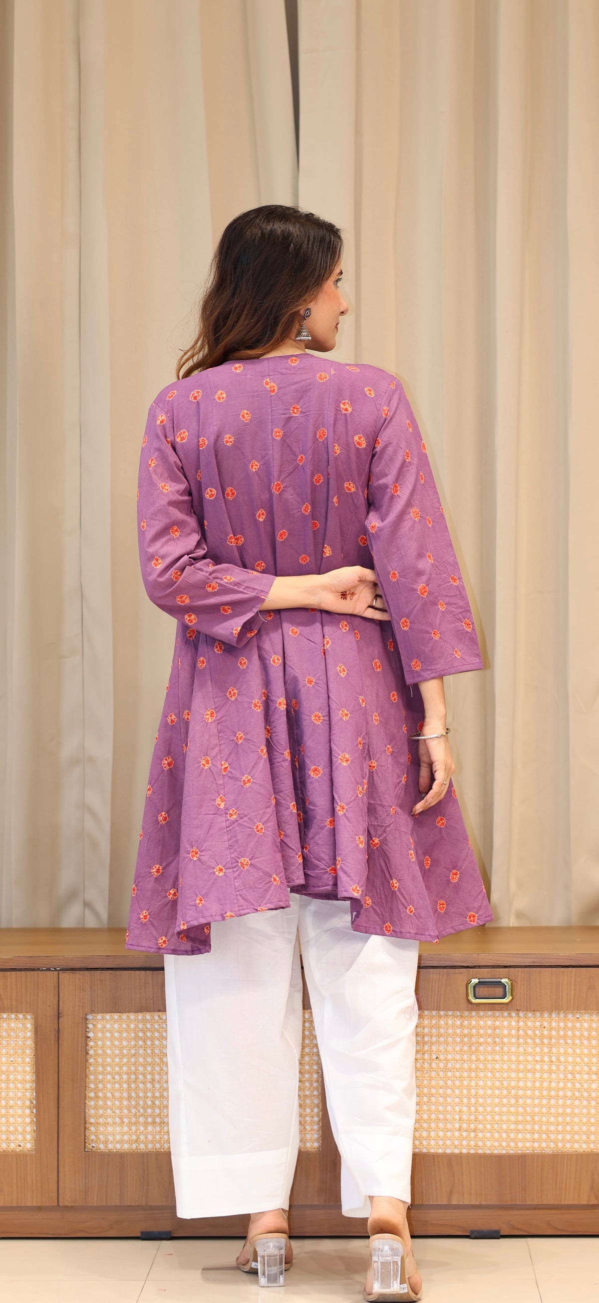 Wine-Red Bandhani Pure Cotton Kali Kurta
