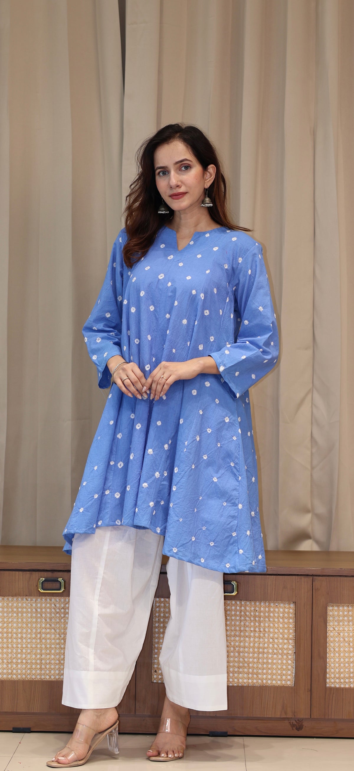 Light Blue Bandhani Pure Cotton Kali Kurta