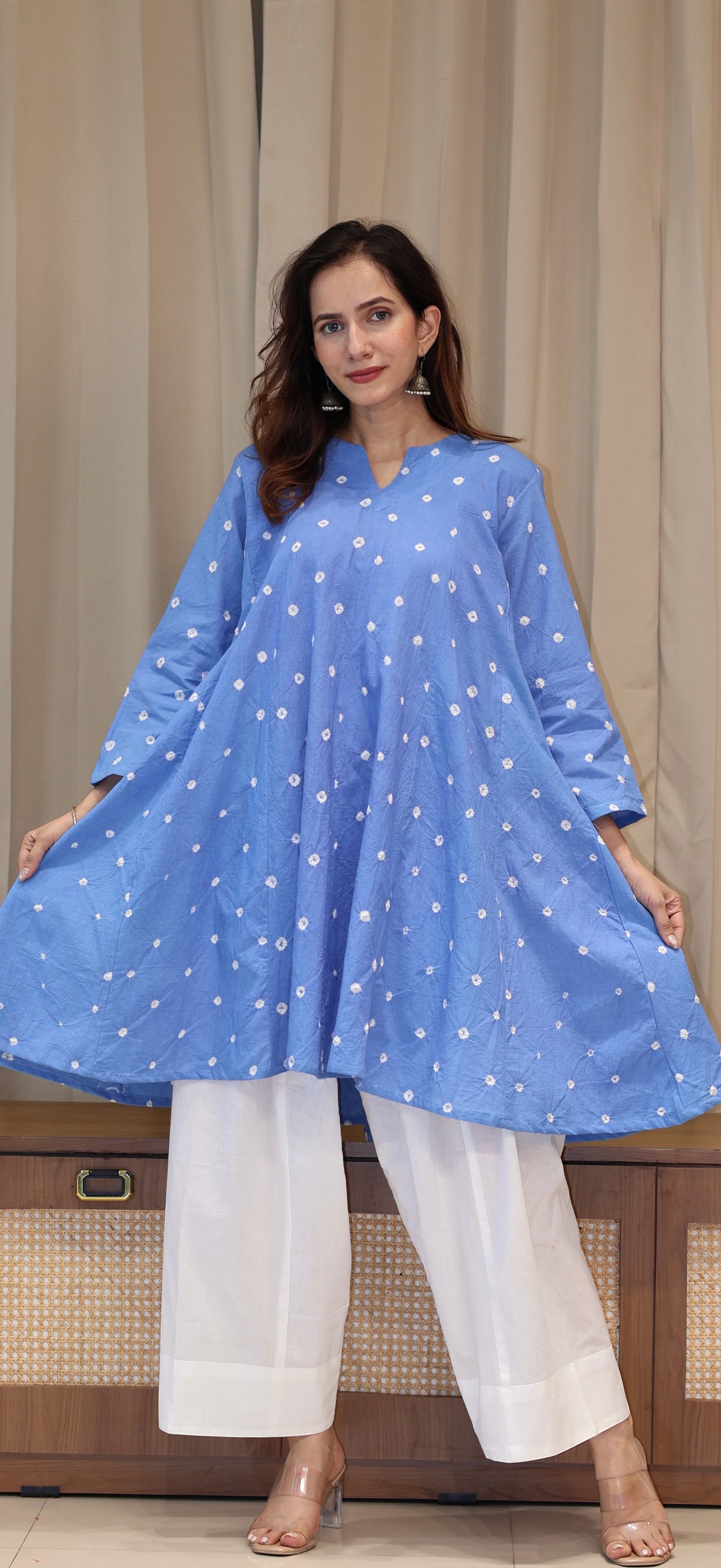 Light Blue Bandhani Pure Cotton Kali Kurta