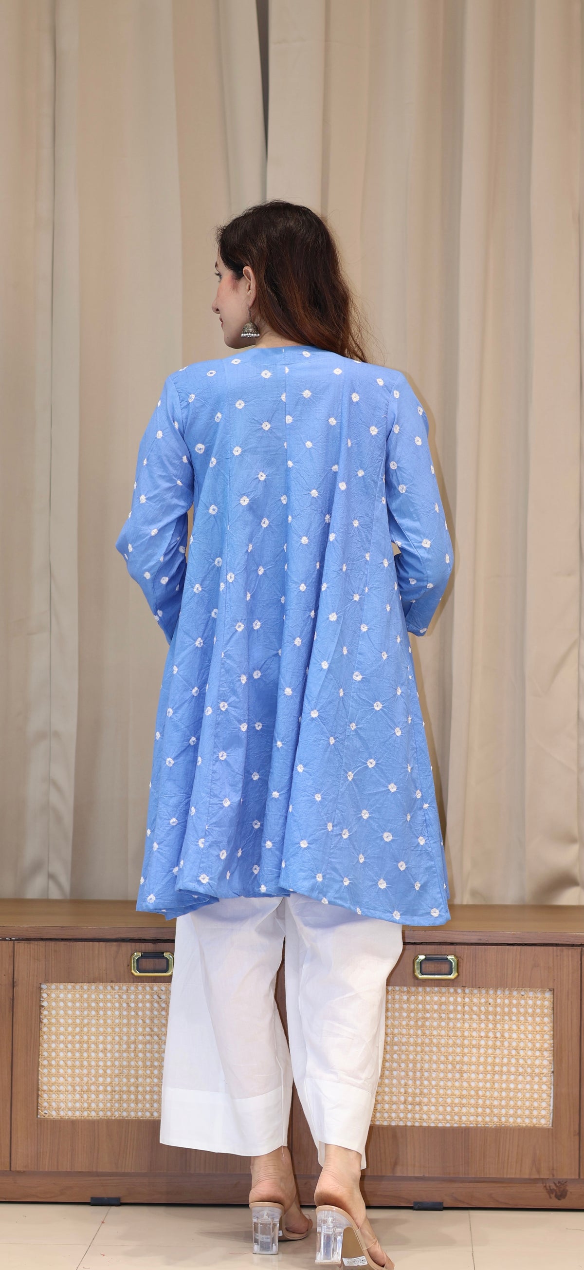 Light Blue Bandhani Pure Cotton Kali Kurta