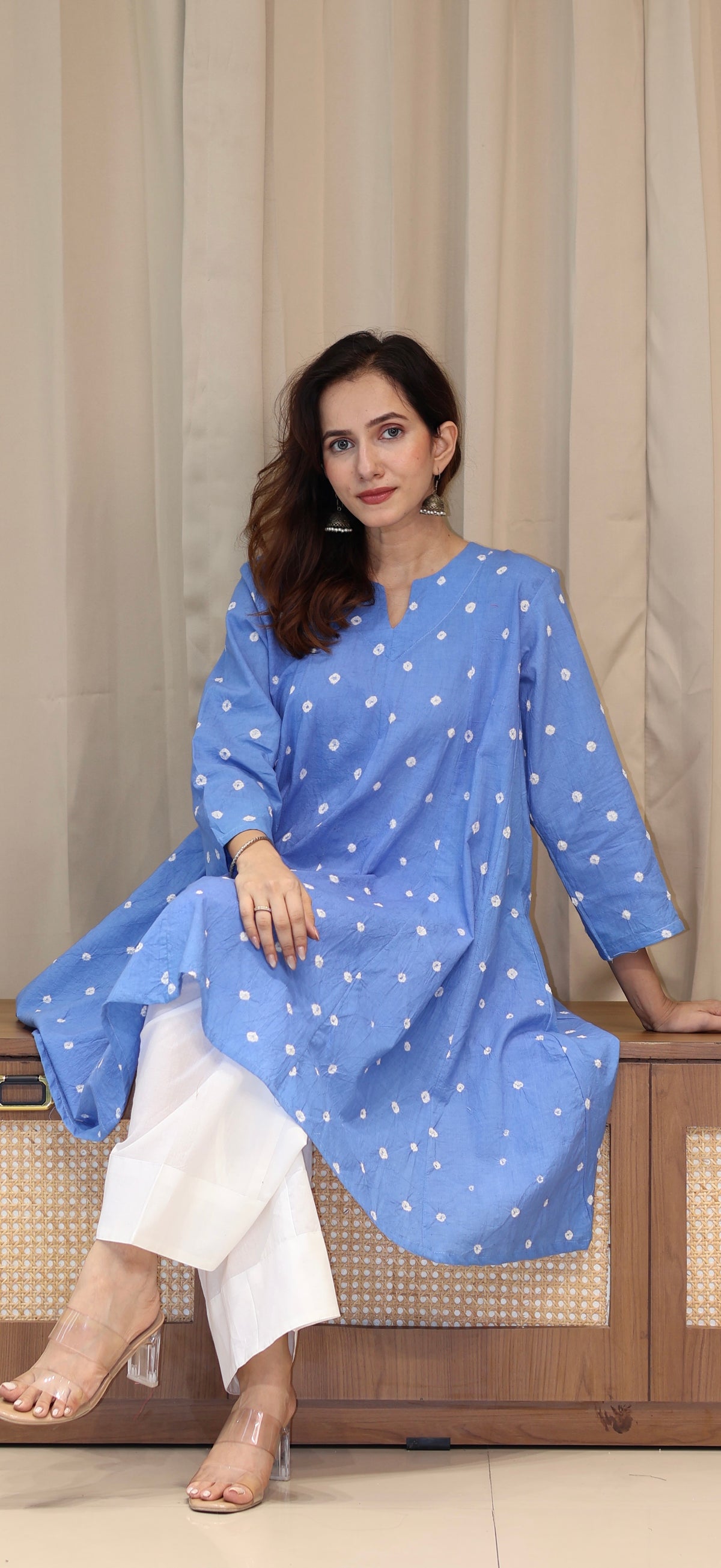 Light Blue Bandhani Pure Cotton Kali Kurta