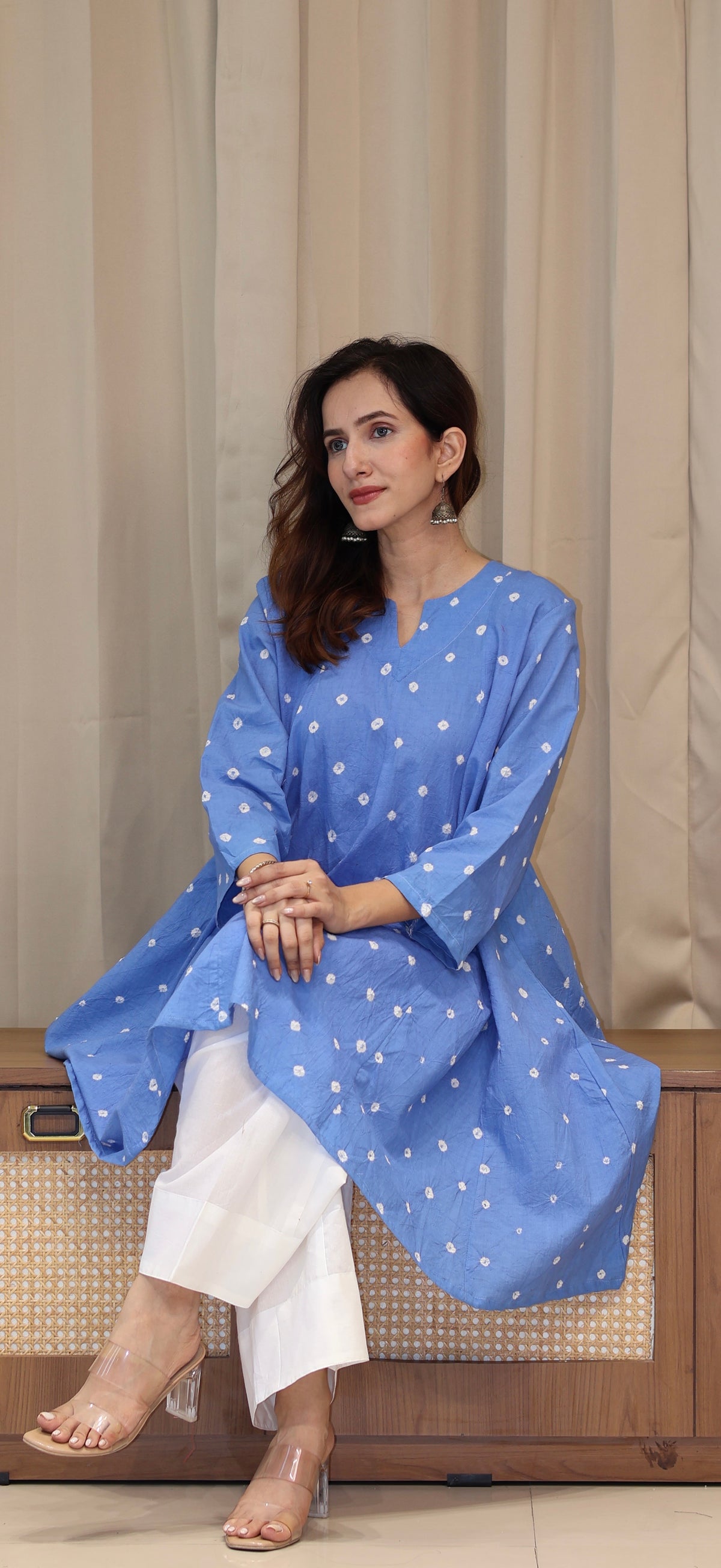 Light Blue Bandhani Pure Cotton Kali Kurta