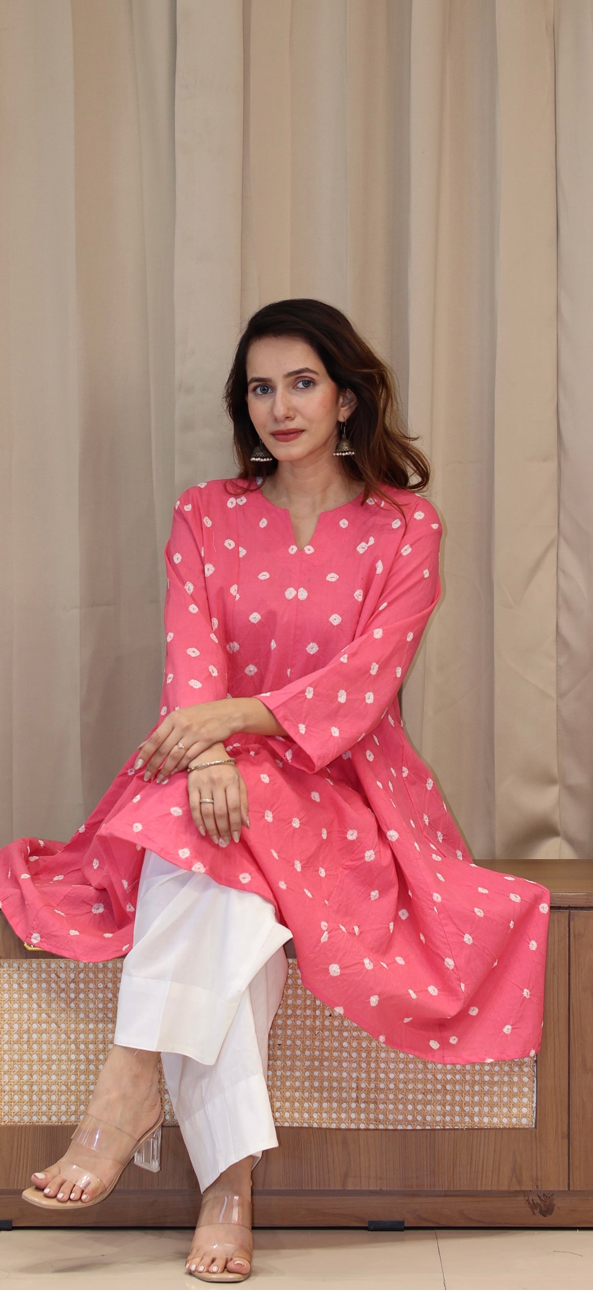 Baby Pink Bandhani Pure Cotton Kali Kurta