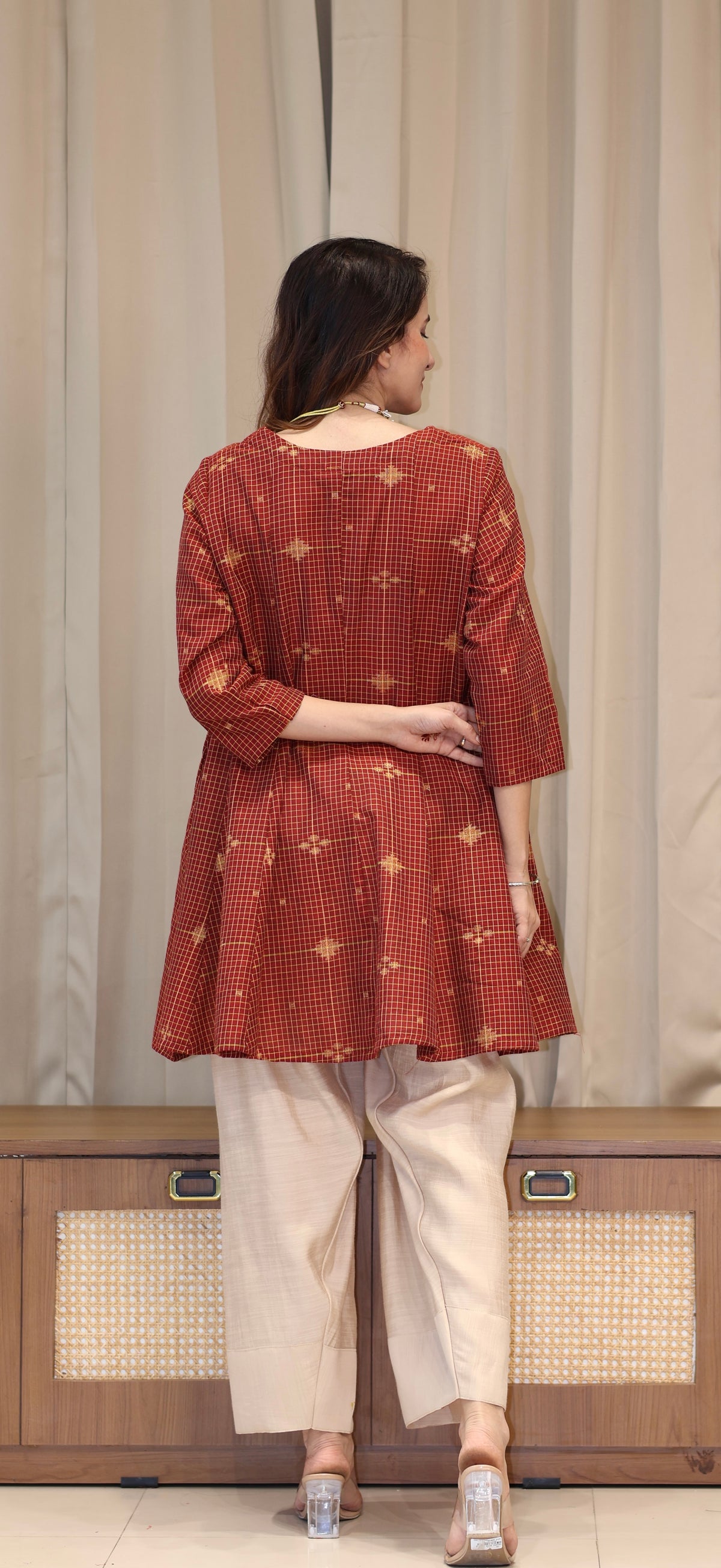 Zeenat Zari Handwoven Cotton Kali Kurta Set - Maroon