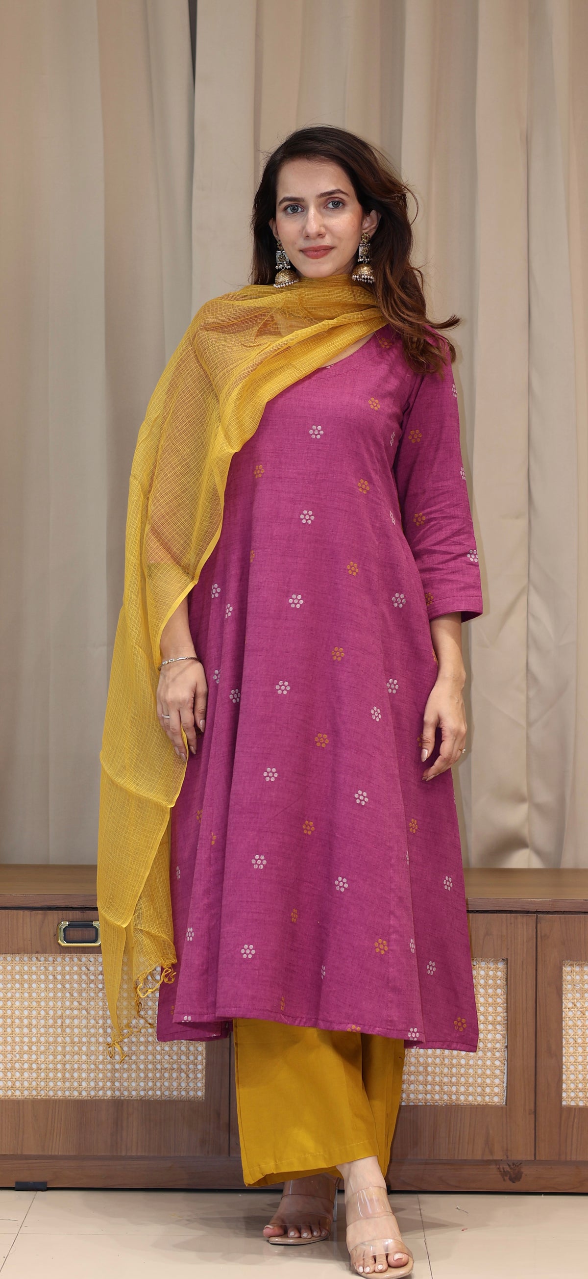 Natasha Mercerised Cotton Handwoven Kurta - Mauve