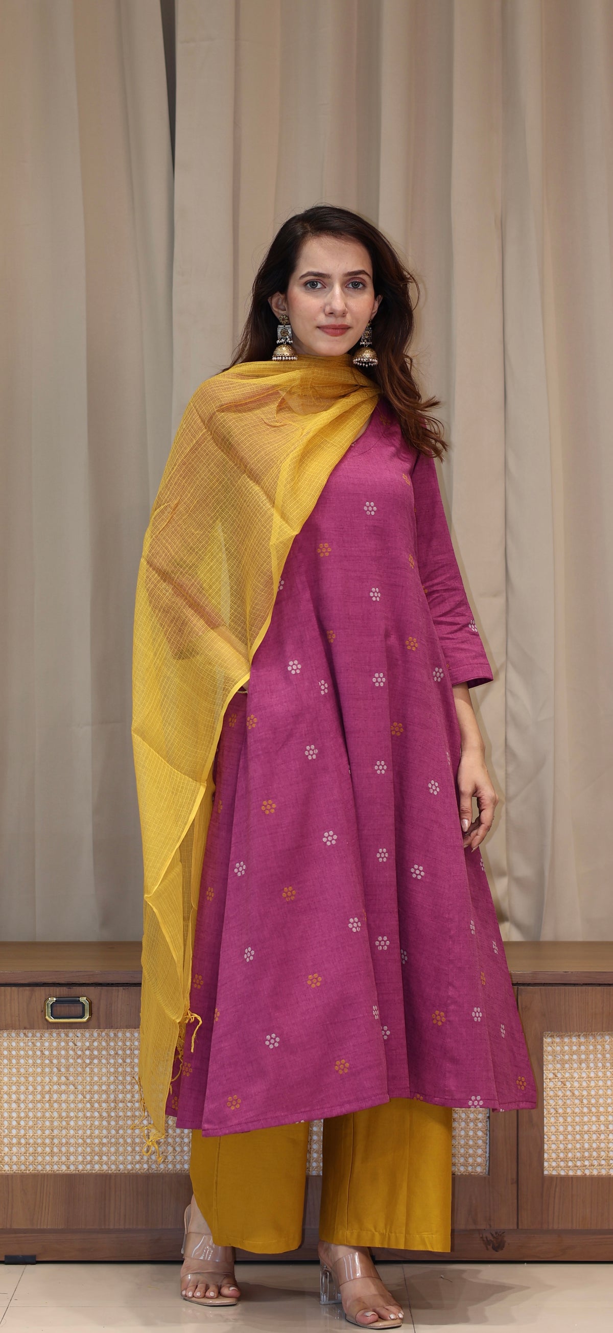 Natasha Mercerised Cotton Handwoven Kurta - Mauve