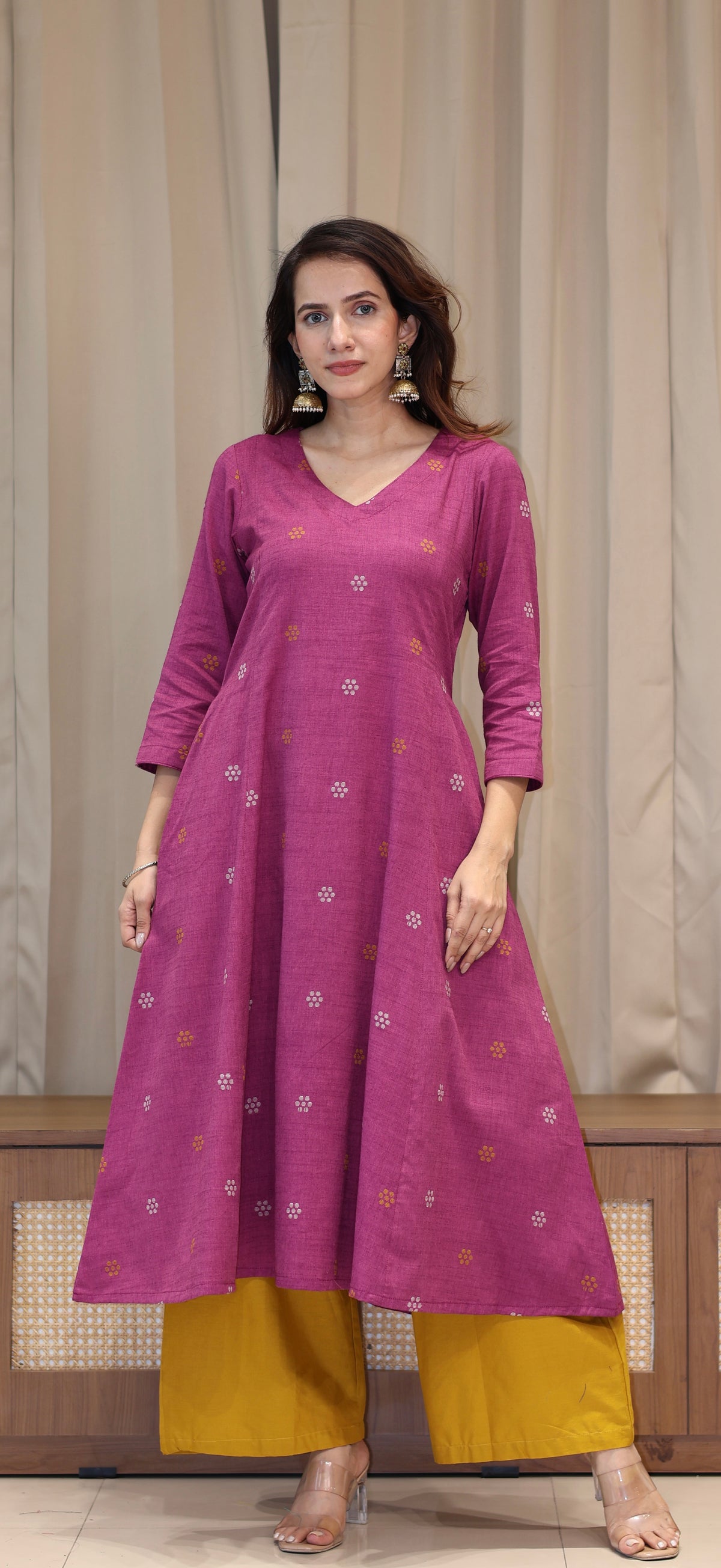 Natasha Mercerised Cotton Handwoven Kurta - Mauve