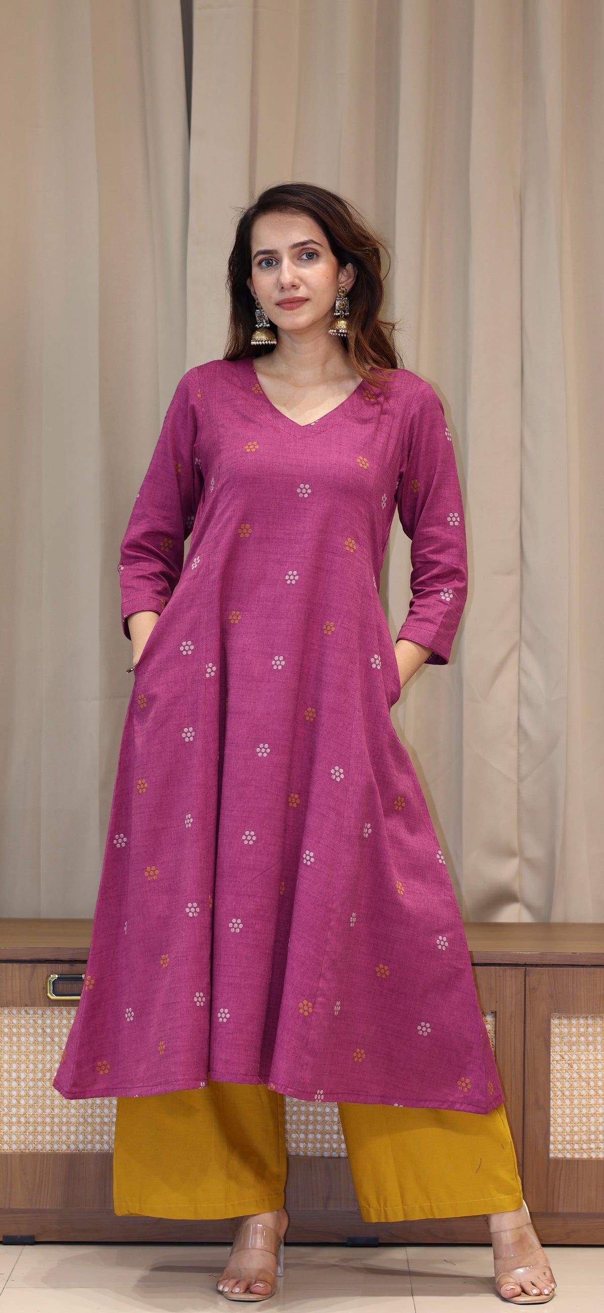 Natasha Mercerised Cotton Handwoven Kurta - Mauve