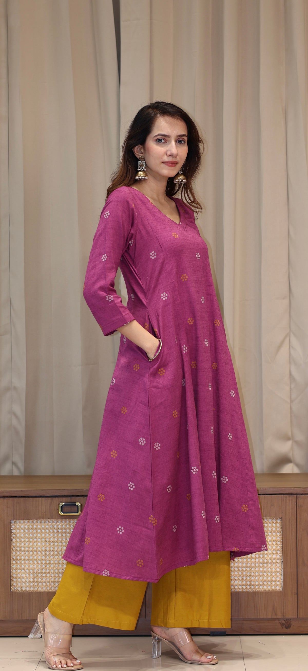 Natasha Mercerised Cotton Handwoven Kurta - Mauve
