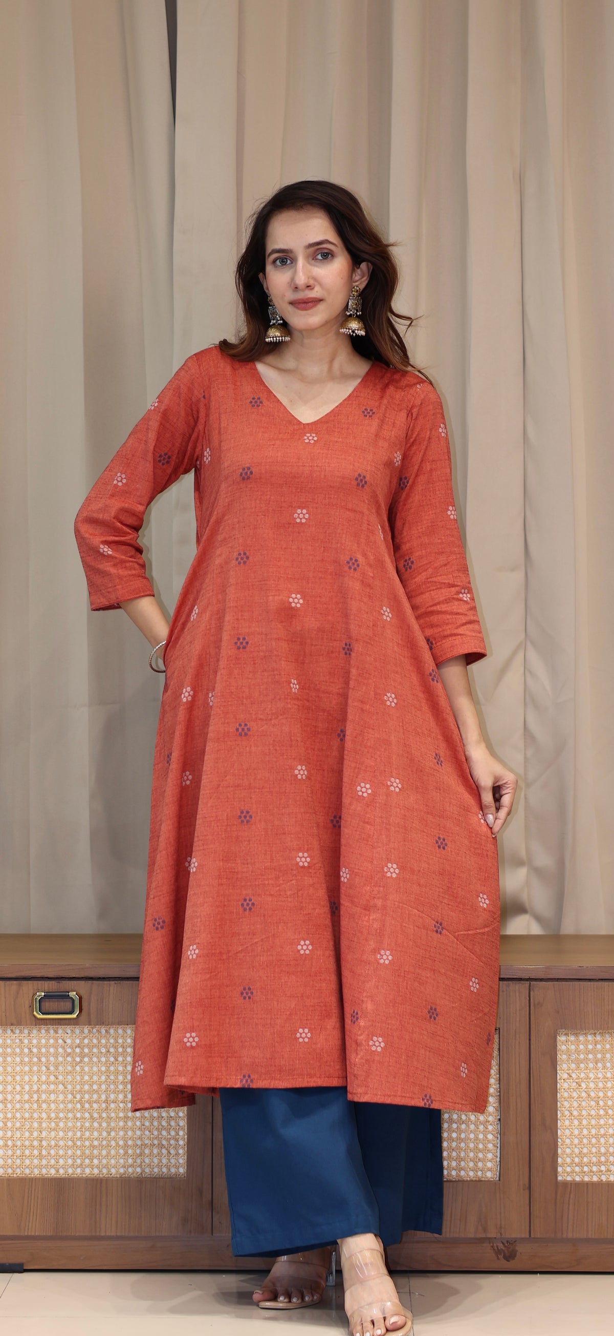 Sejal Mercerised Cotton Handwoven Kurta - Peachish Pink