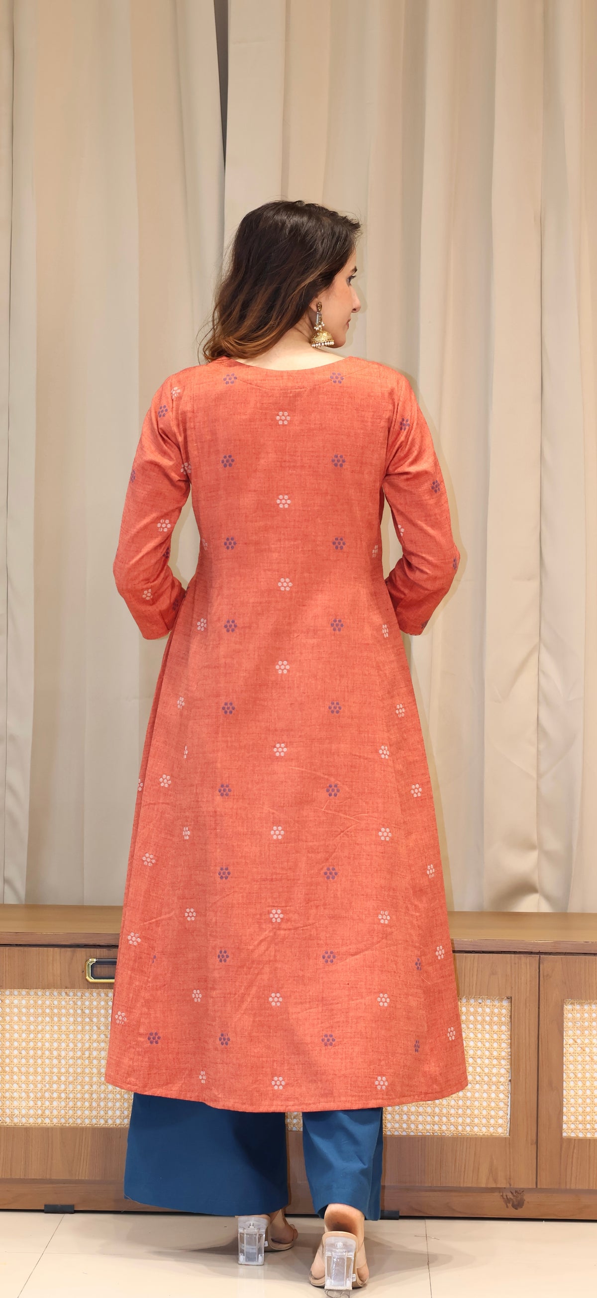Sejal Mercerised Cotton Handwoven Kurta - Peachish Pink