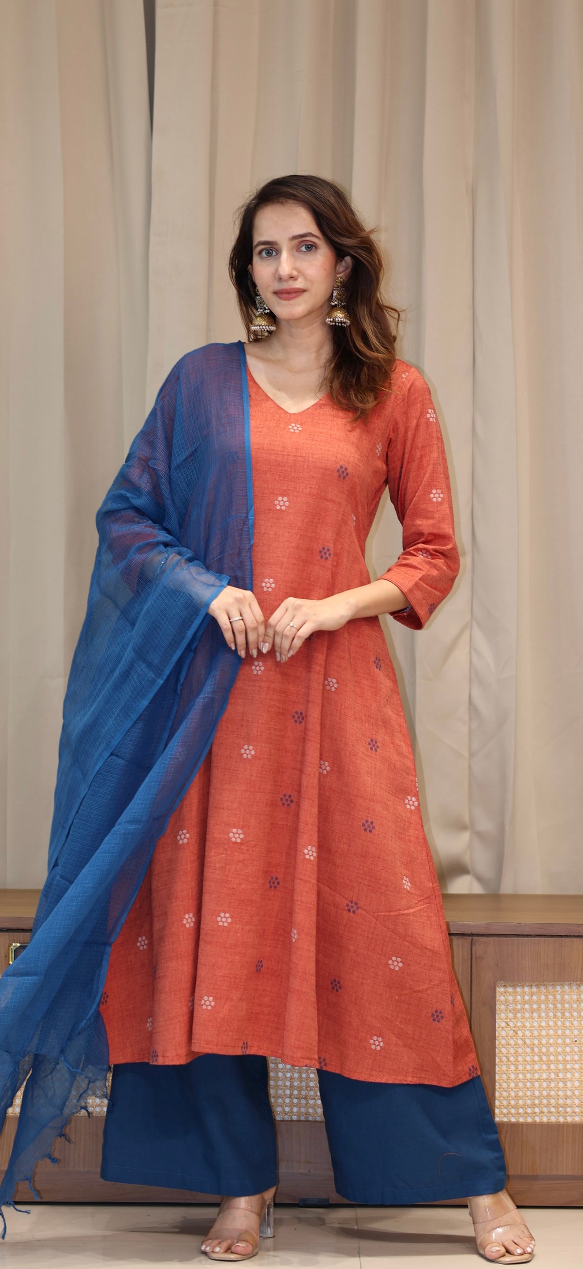 Sejal Mercerised Cotton Handwoven Kurta - Peachish Pink