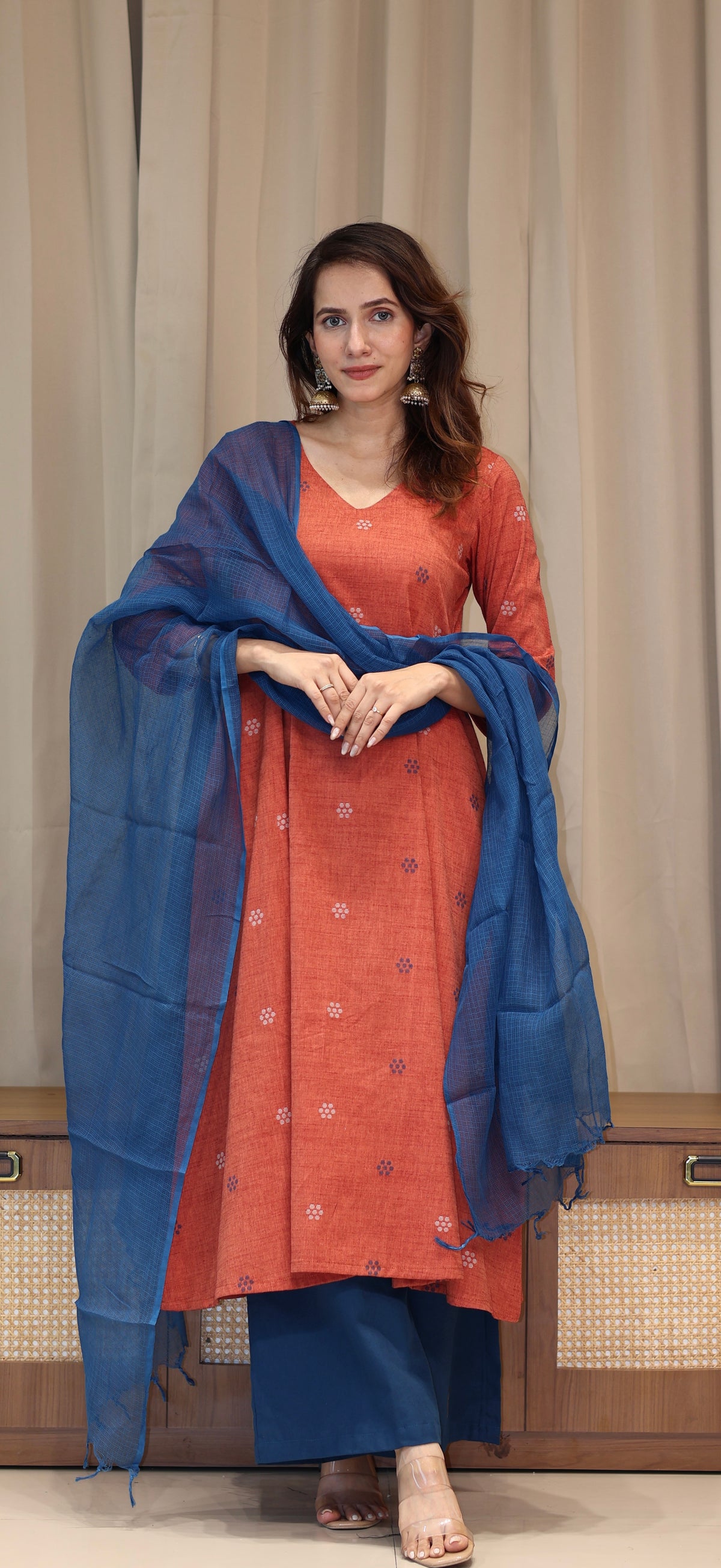 Sejal Mercerised Cotton Handwoven Kurta - Peachish Pink