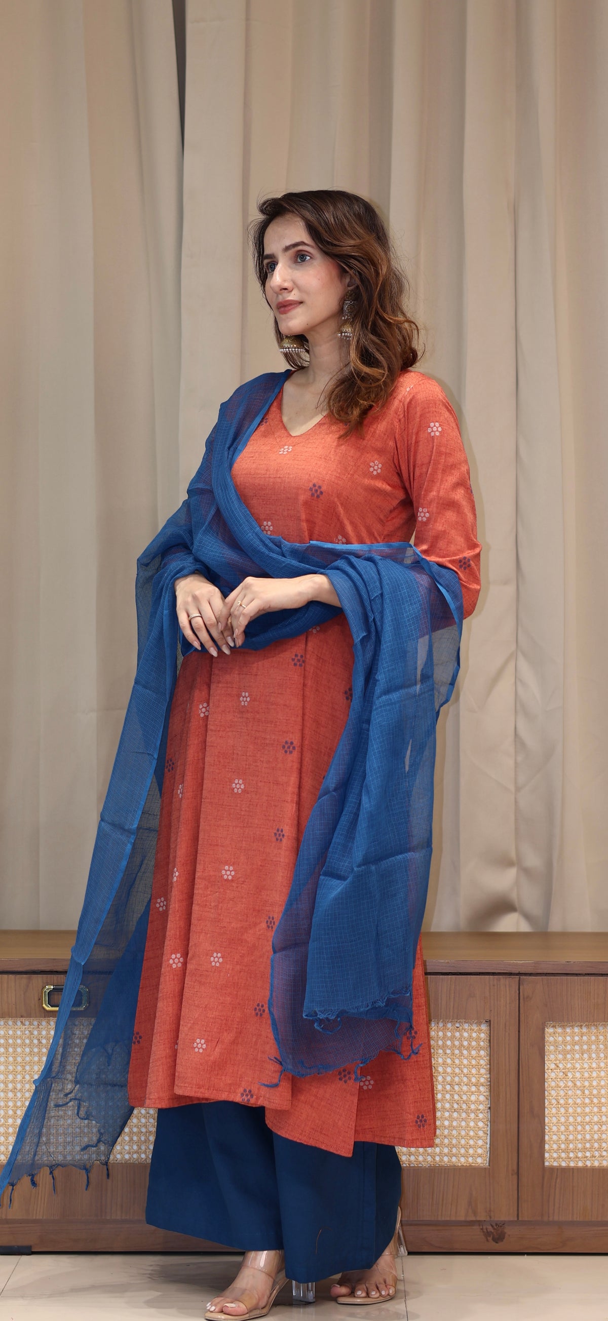 Sejal Mercerised Cotton Handwoven Kurta - Peachish Pink