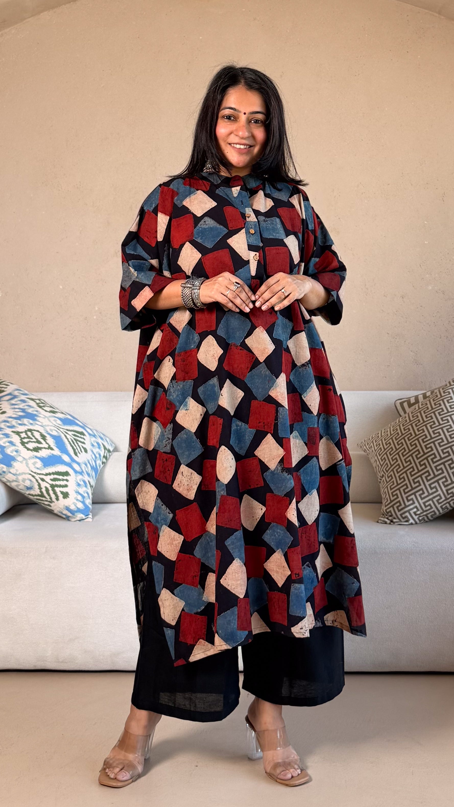 August Ajrakh Cotton Kaftan Co-ord - Black