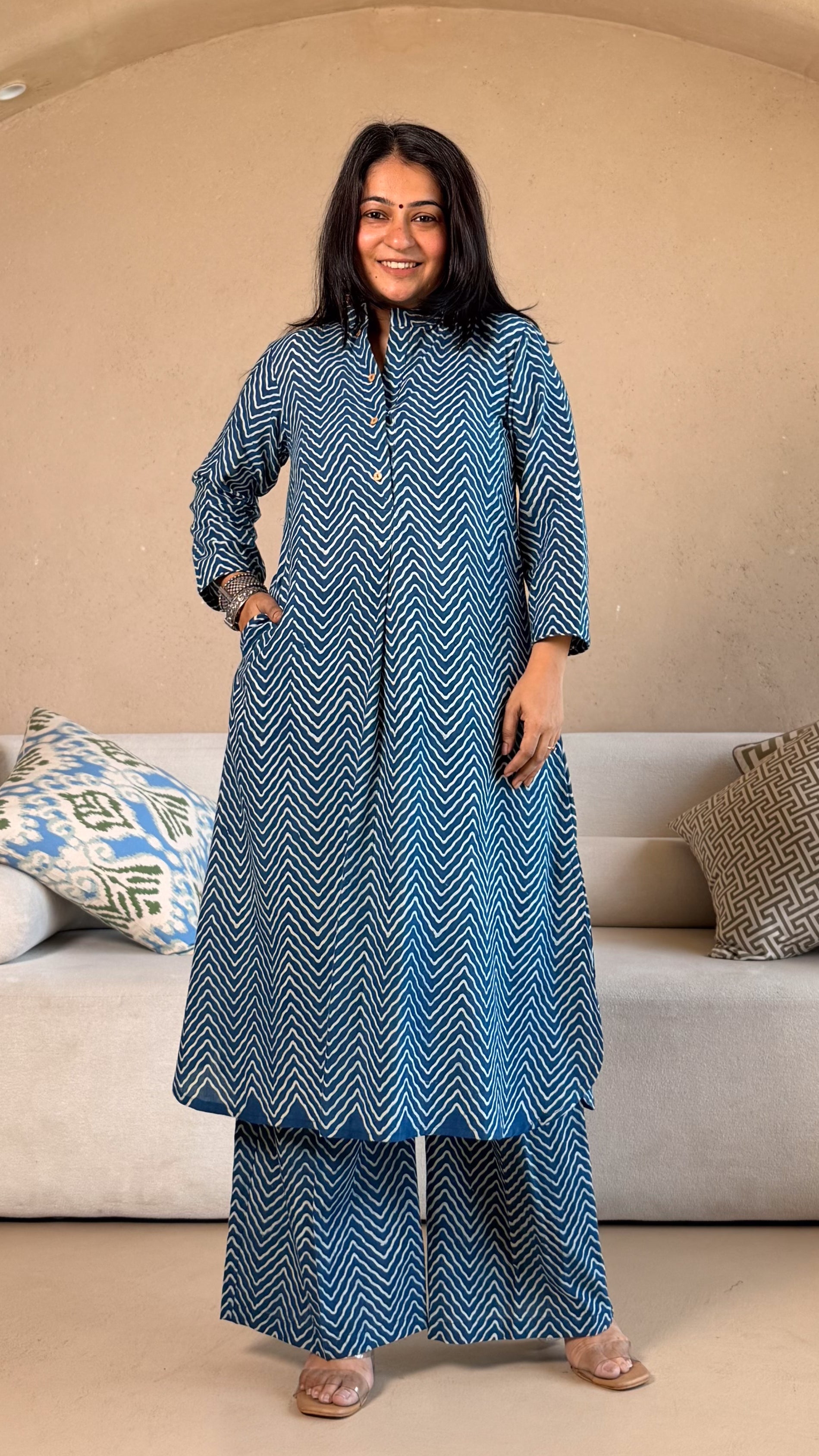 Indigo Zig Zag Cotton Co-ord