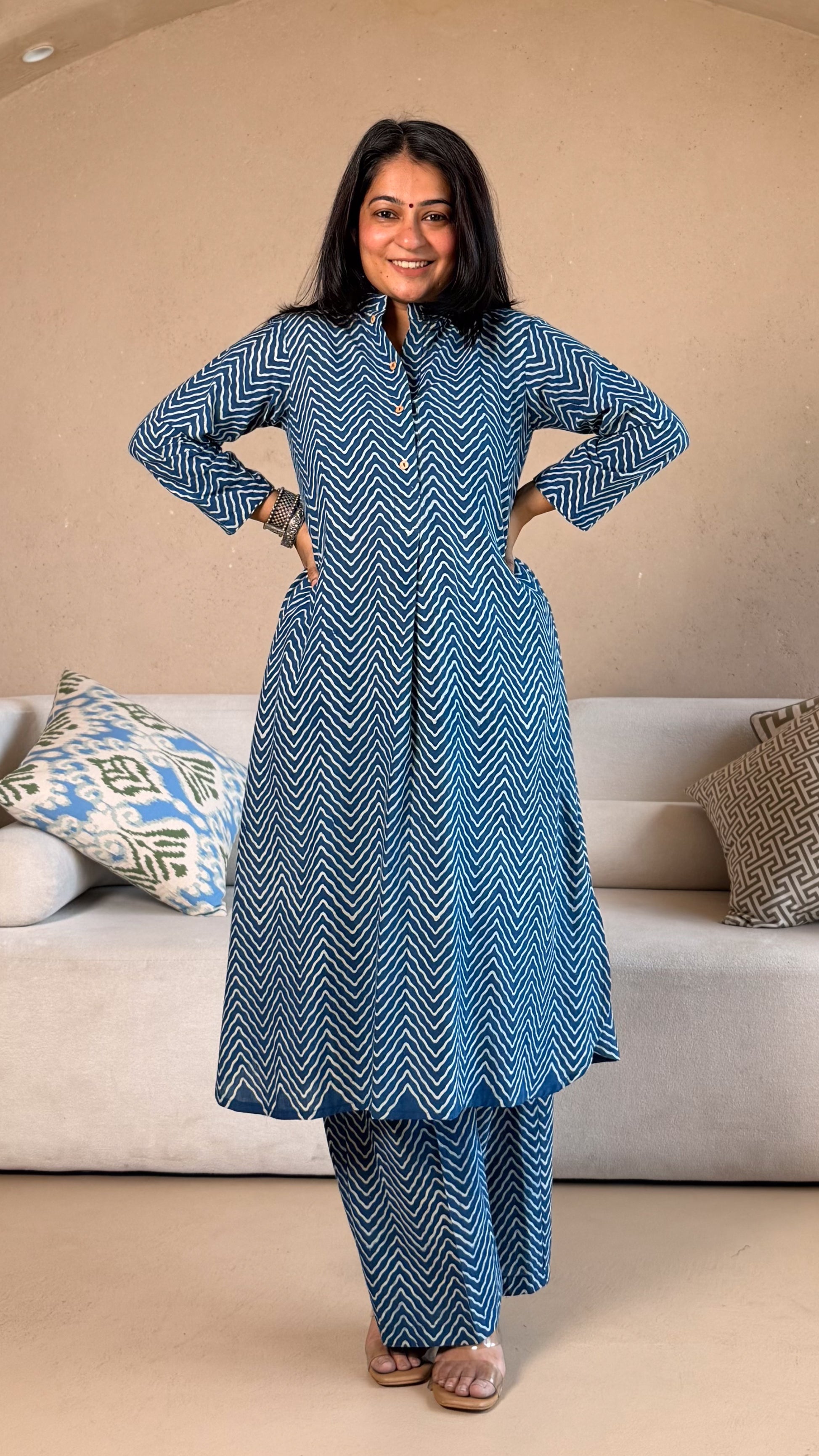 Indigo Zig Zag Cotton Co-ord
