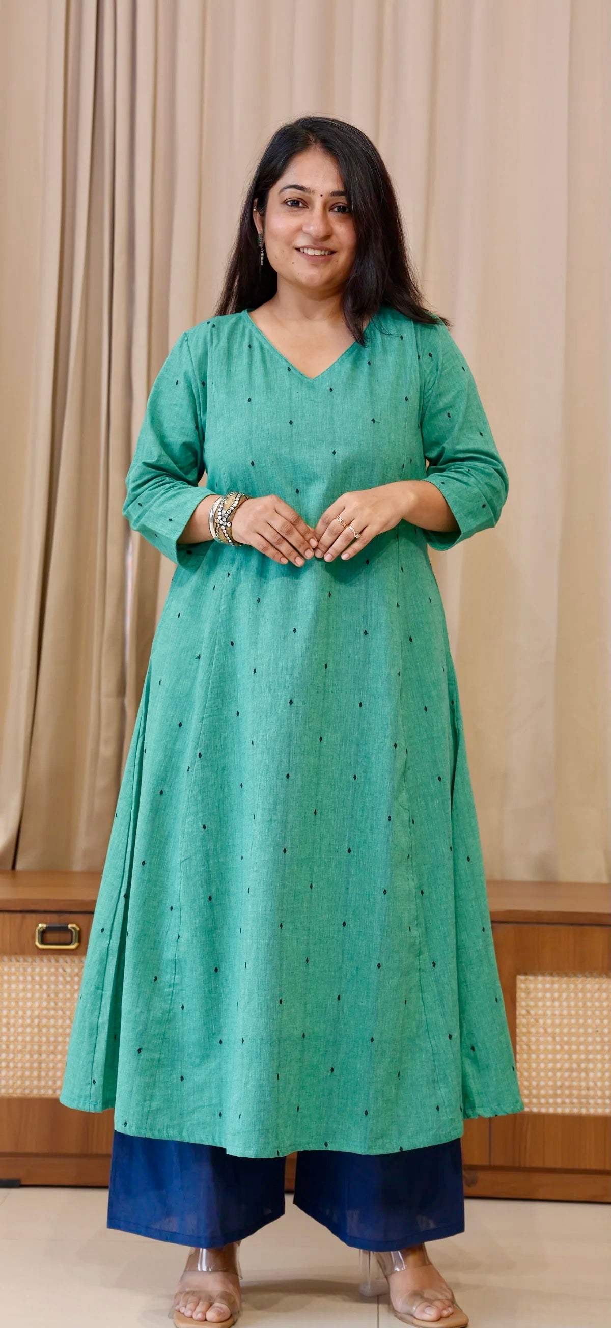 Sarika Handwoven Cotton Kurta - Turquoise