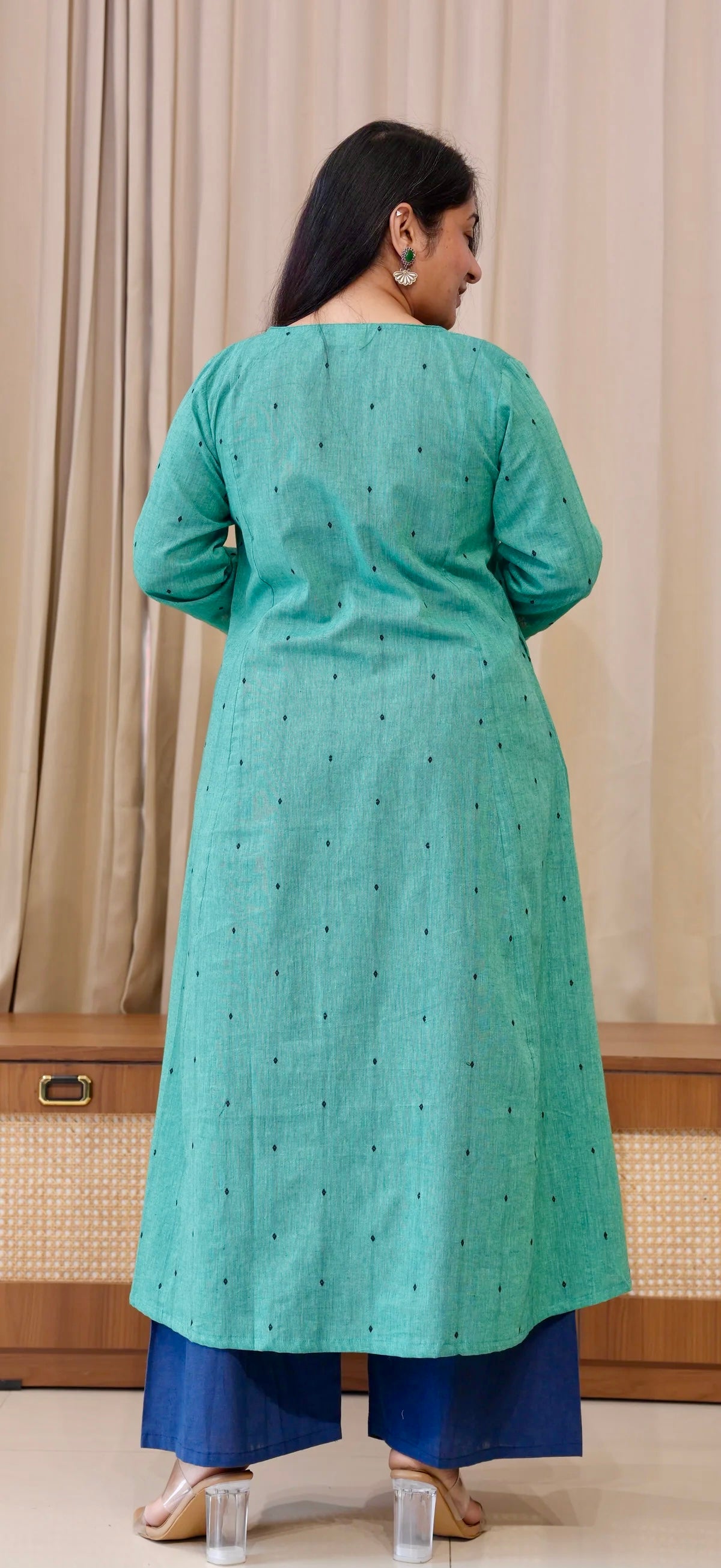 Sarika Handwoven Cotton Kurta - Turquoise