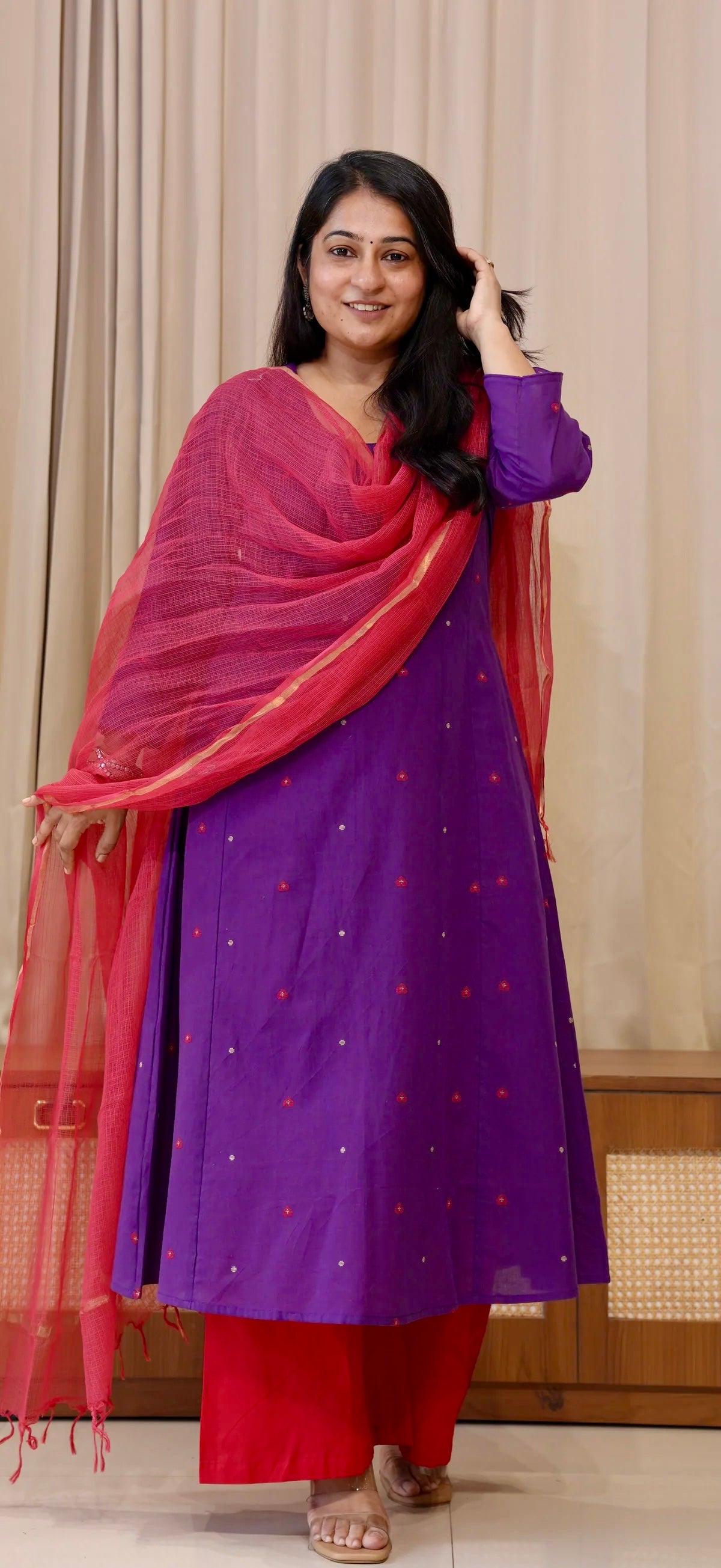 Hearts Handwoven Cotton Kurta - Purple