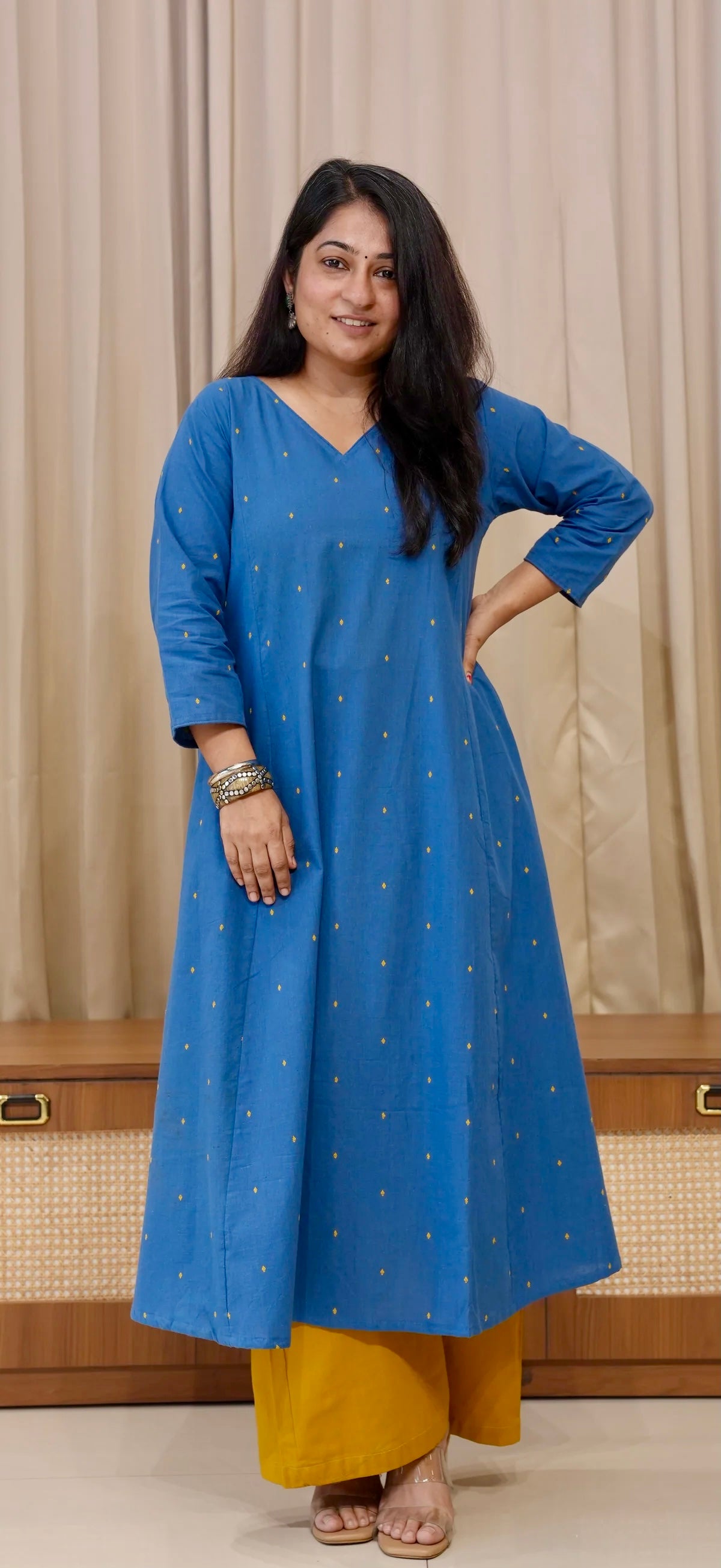 Anjali Handwoven Cotton Kurta - Denim Blue