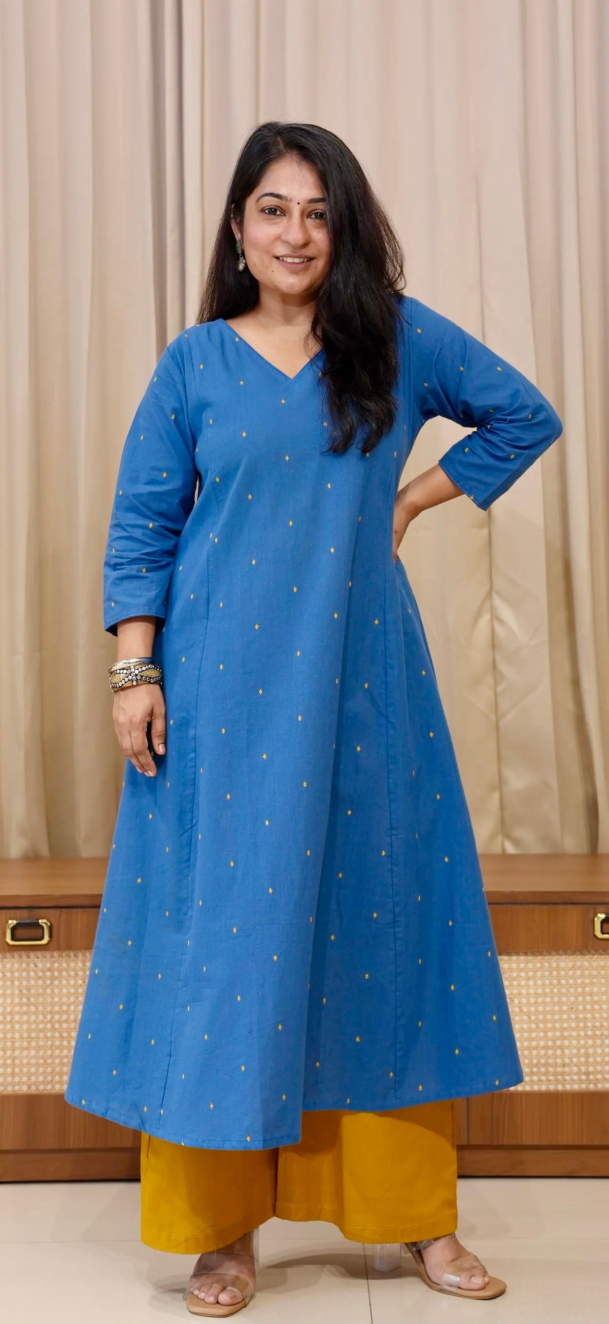 Anjali Handwoven Cotton Kurta - Denim Blue