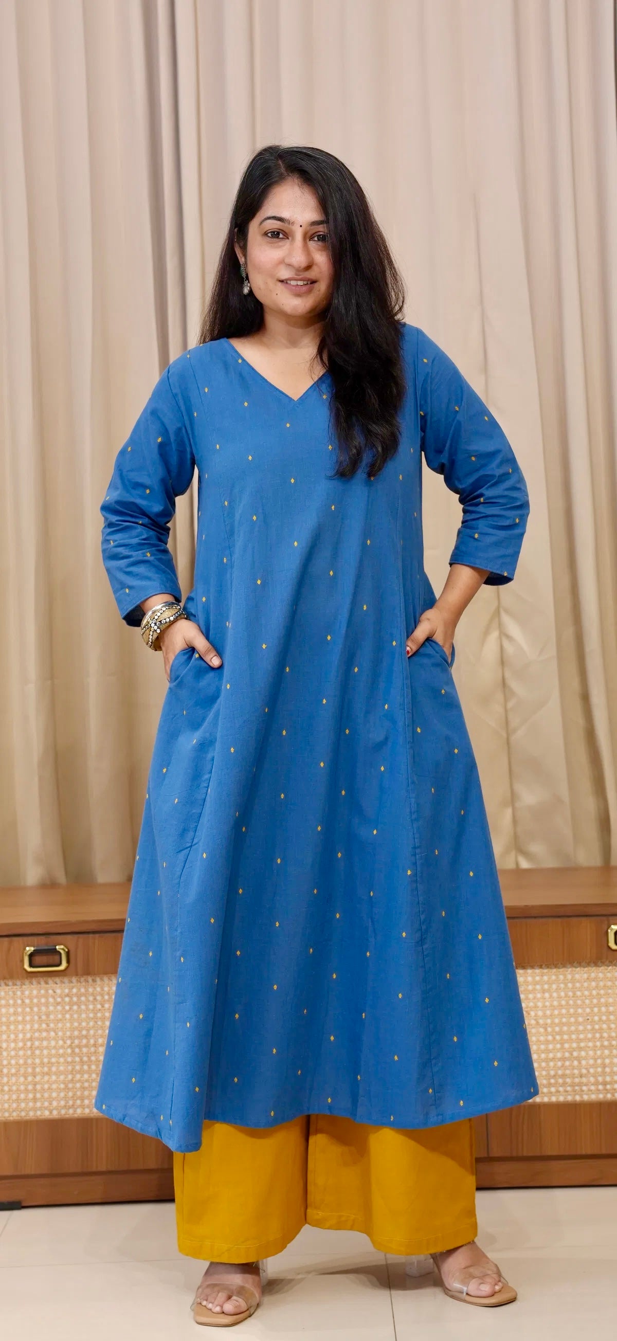 Anjali Handwoven Cotton Kurta - Denim Blue