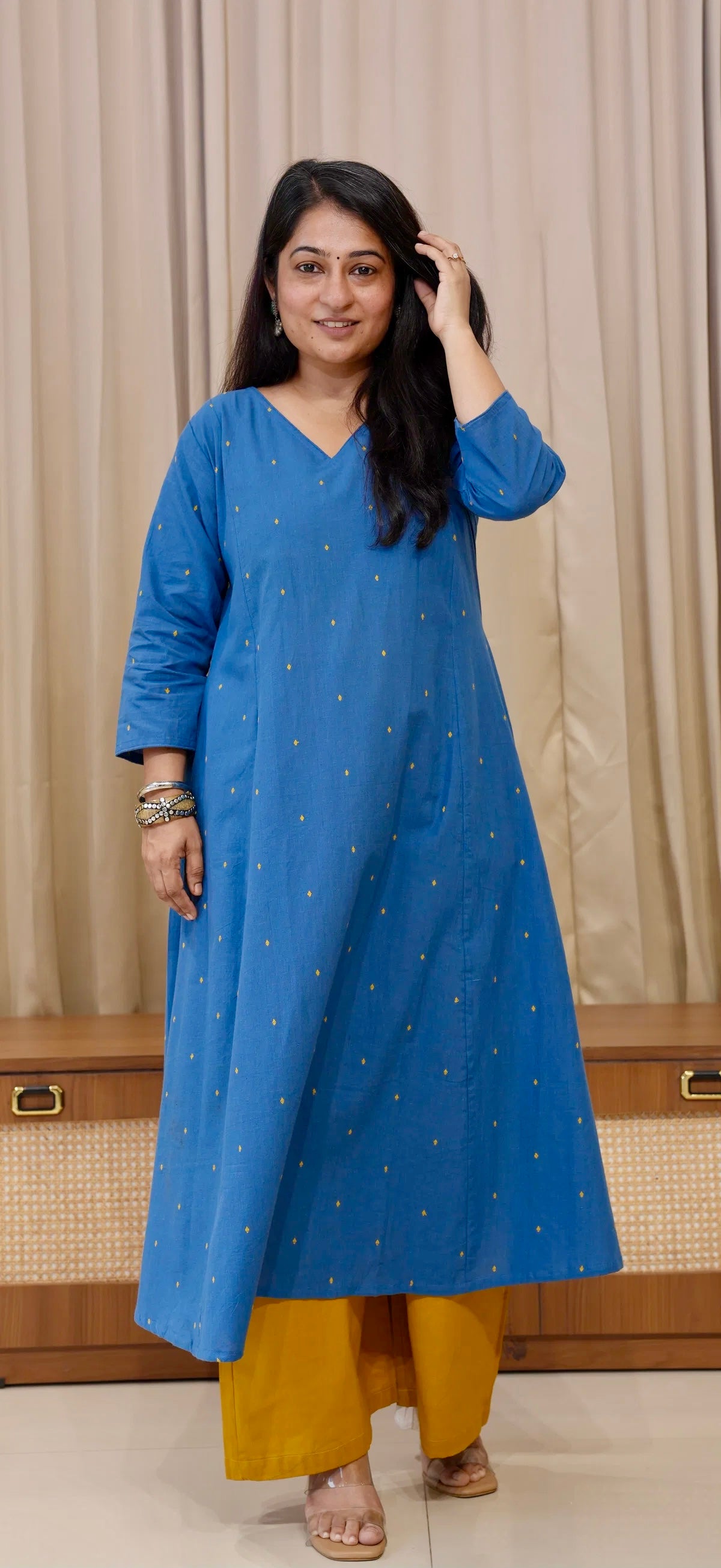 Anjali Handwoven Cotton Kurta - Denim Blue