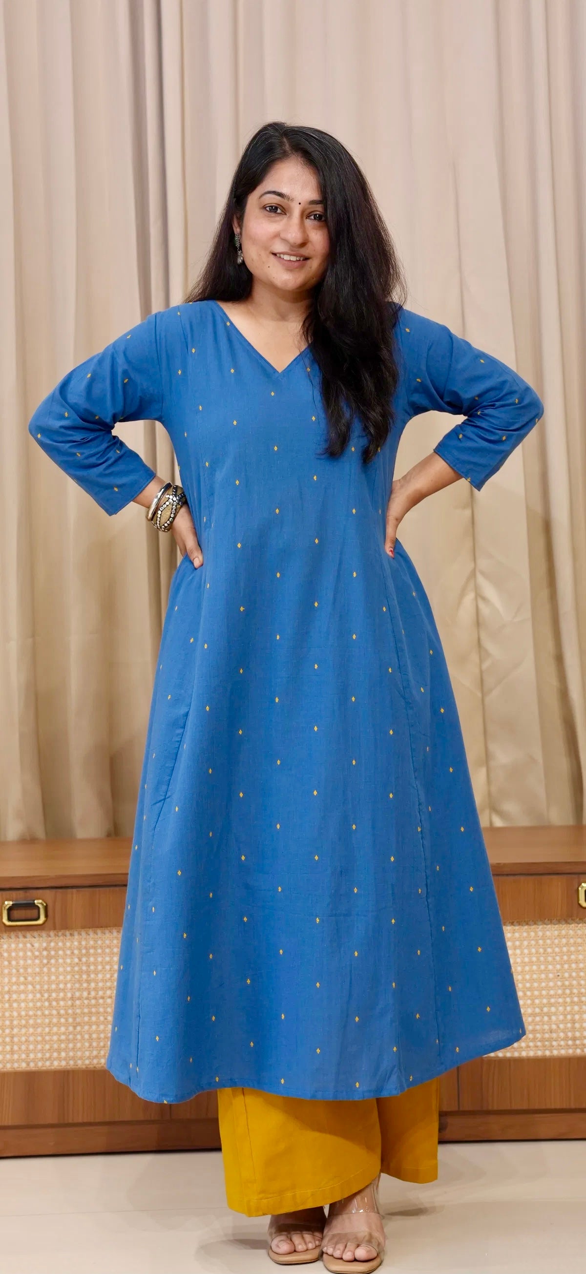 Anjali Handwoven Cotton Kurta - Denim Blue